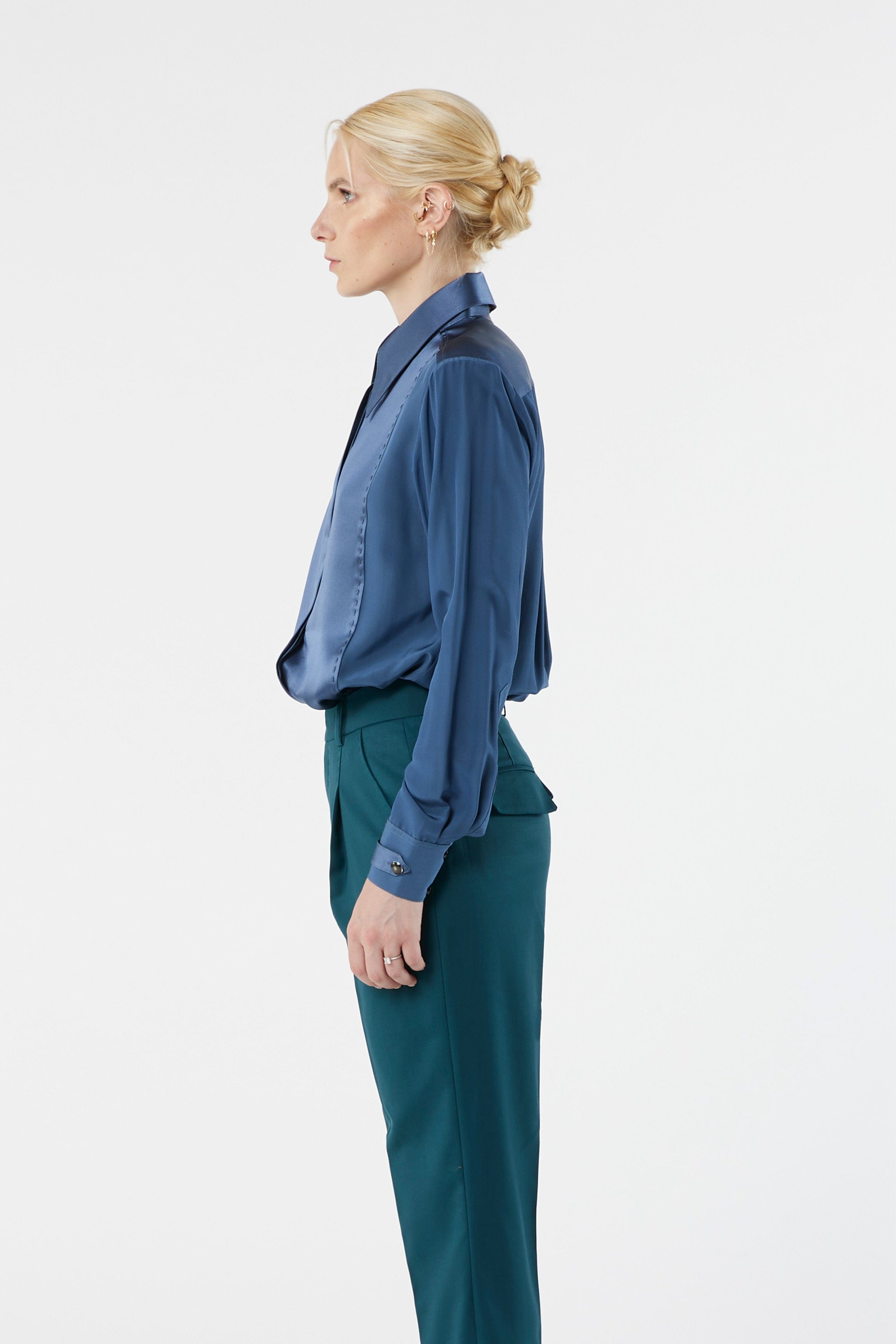 LOCK petrol blue - silk shirt