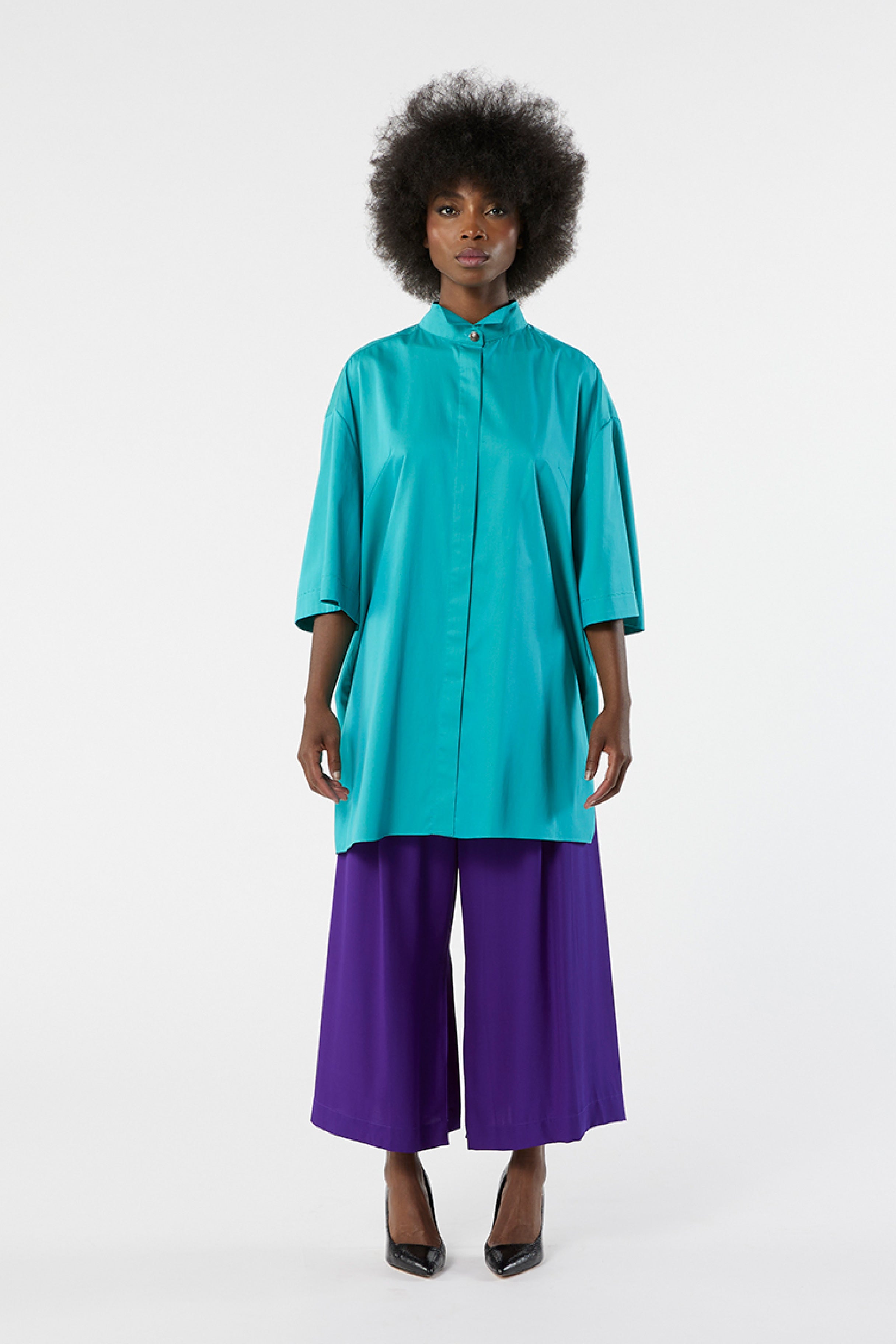 TUXEDO turquoise - cotton oversized shirt dress