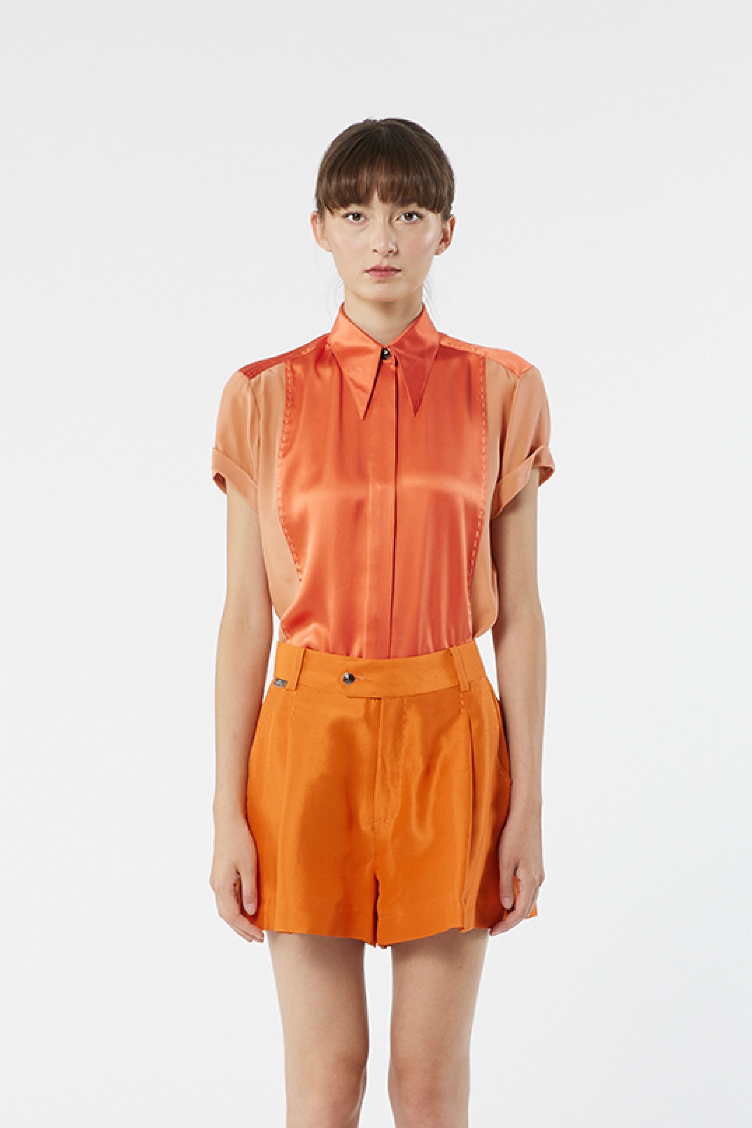 LOCKY salmon - silk shirt short sleeves