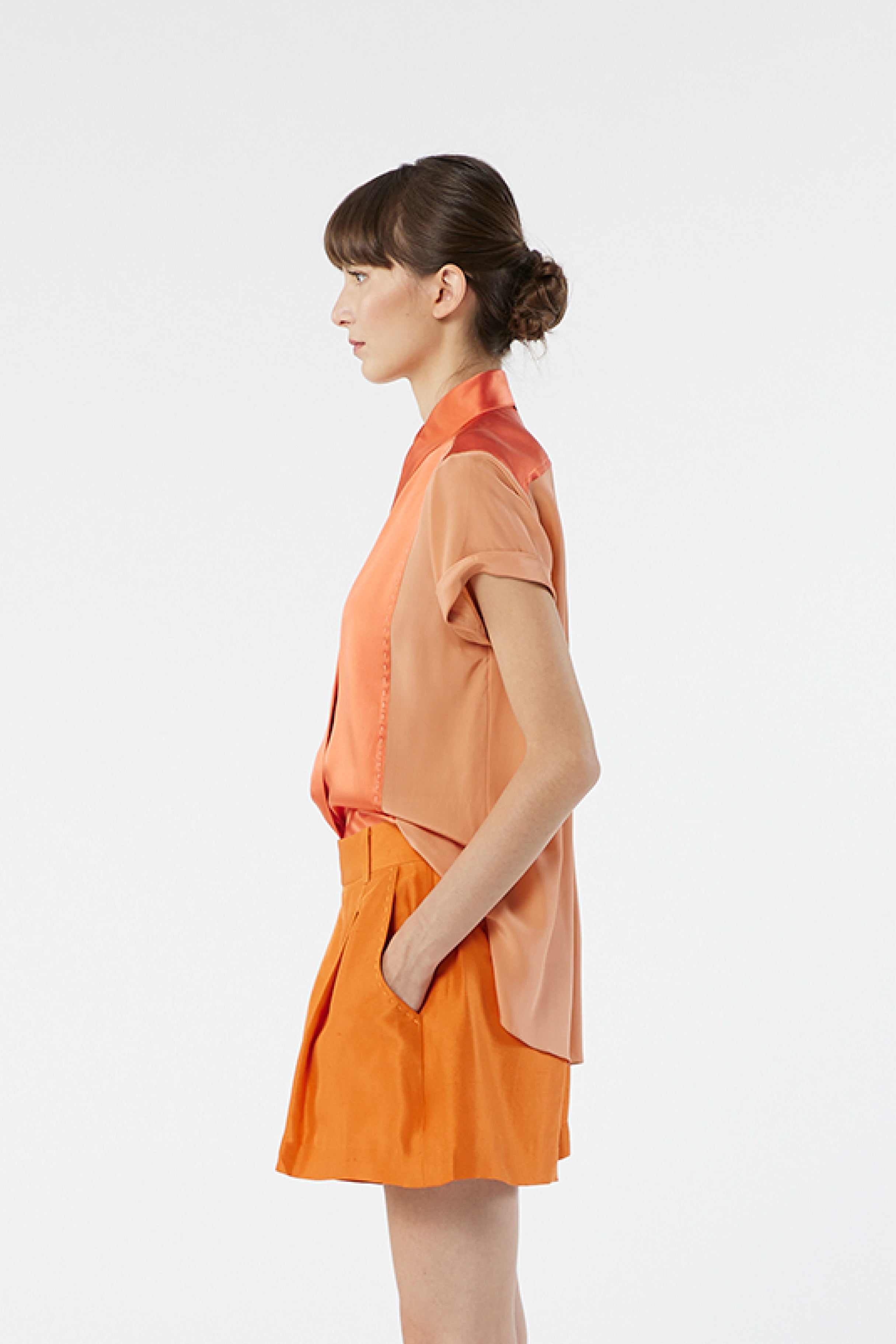 LOCKY salmon - silk shirt short sleeves