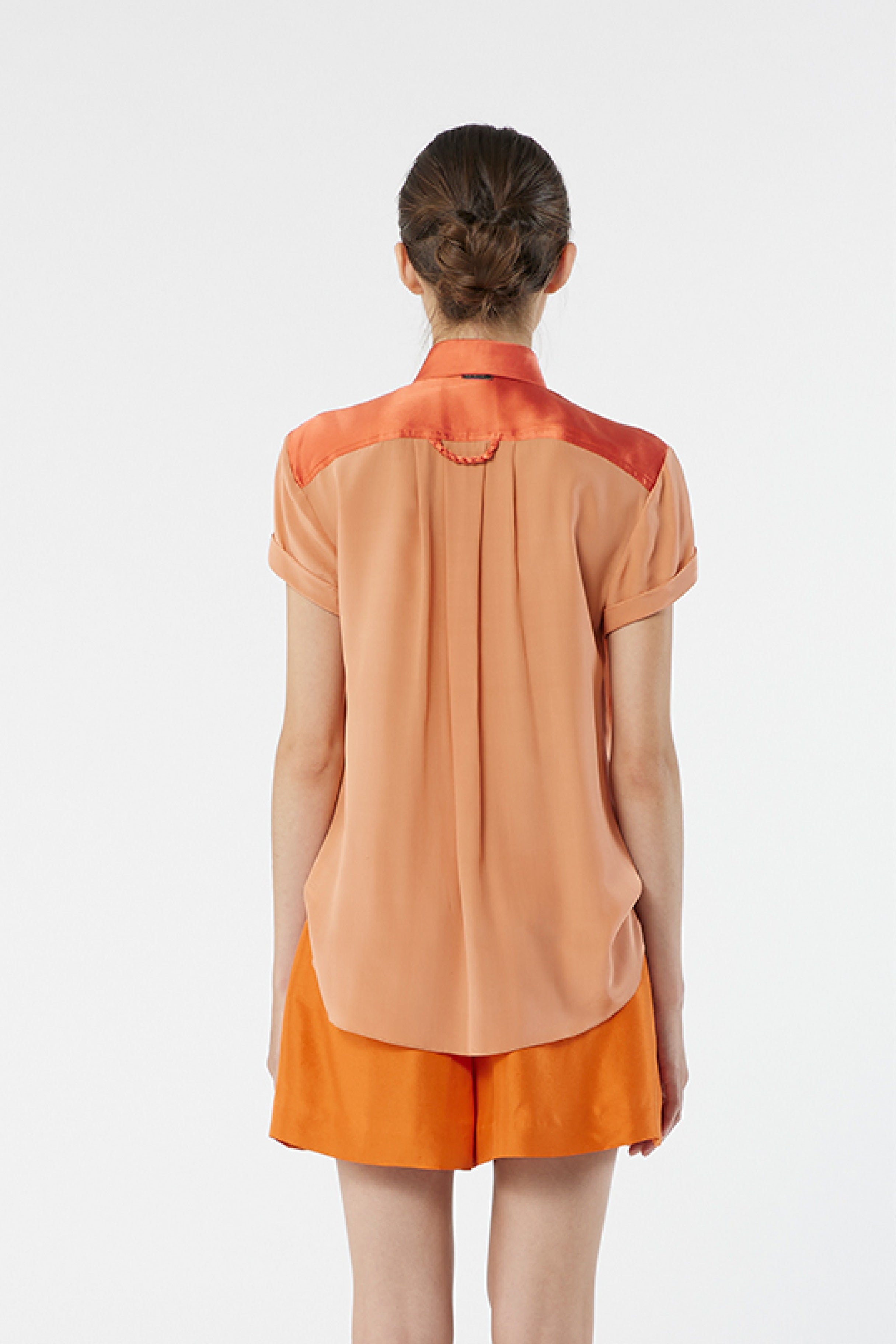 LOCKY salmon - silk shirt short sleeves