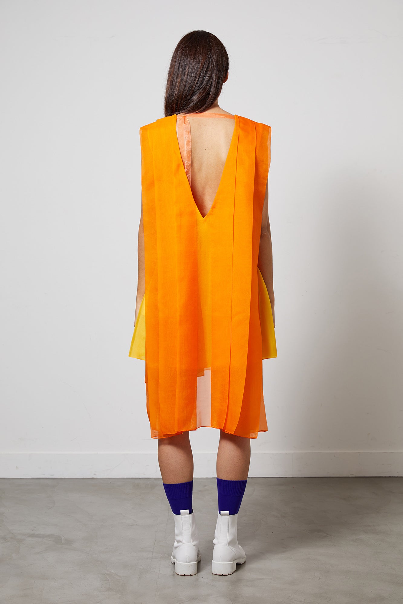 ART DECO abricot - robe plissée en soie