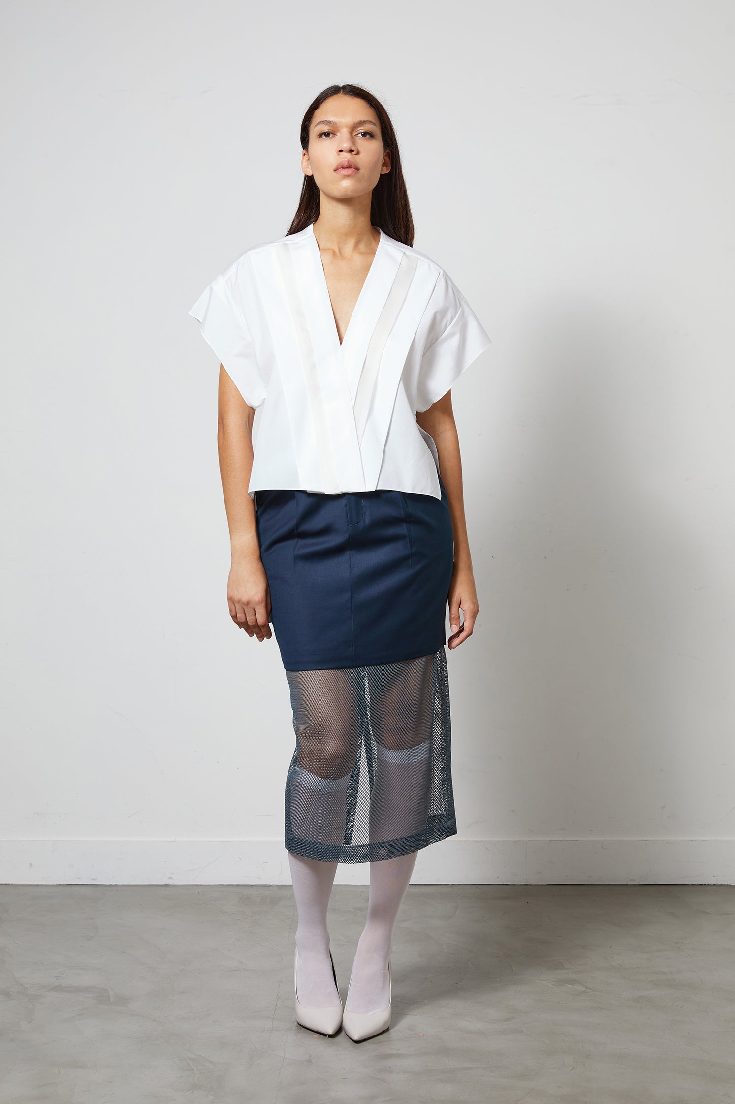 CARMEN white cotton pleated top