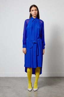 Land - Silk Shirt Dress in Electric Blue