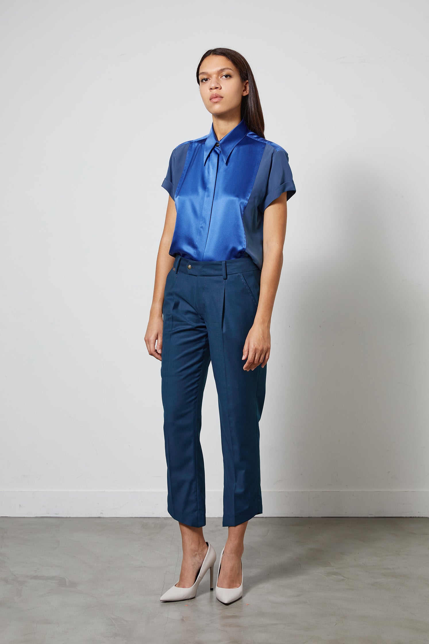 LOCK sky blue plastron silk shirt