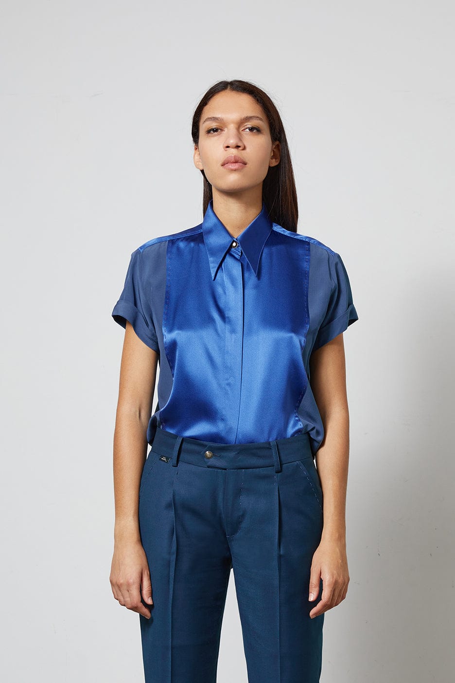 LOCKY sky blue - silk shirt short sleeves - S sky-blue LOCKY sky blue - silk shirt short sleeves - S sky-blue