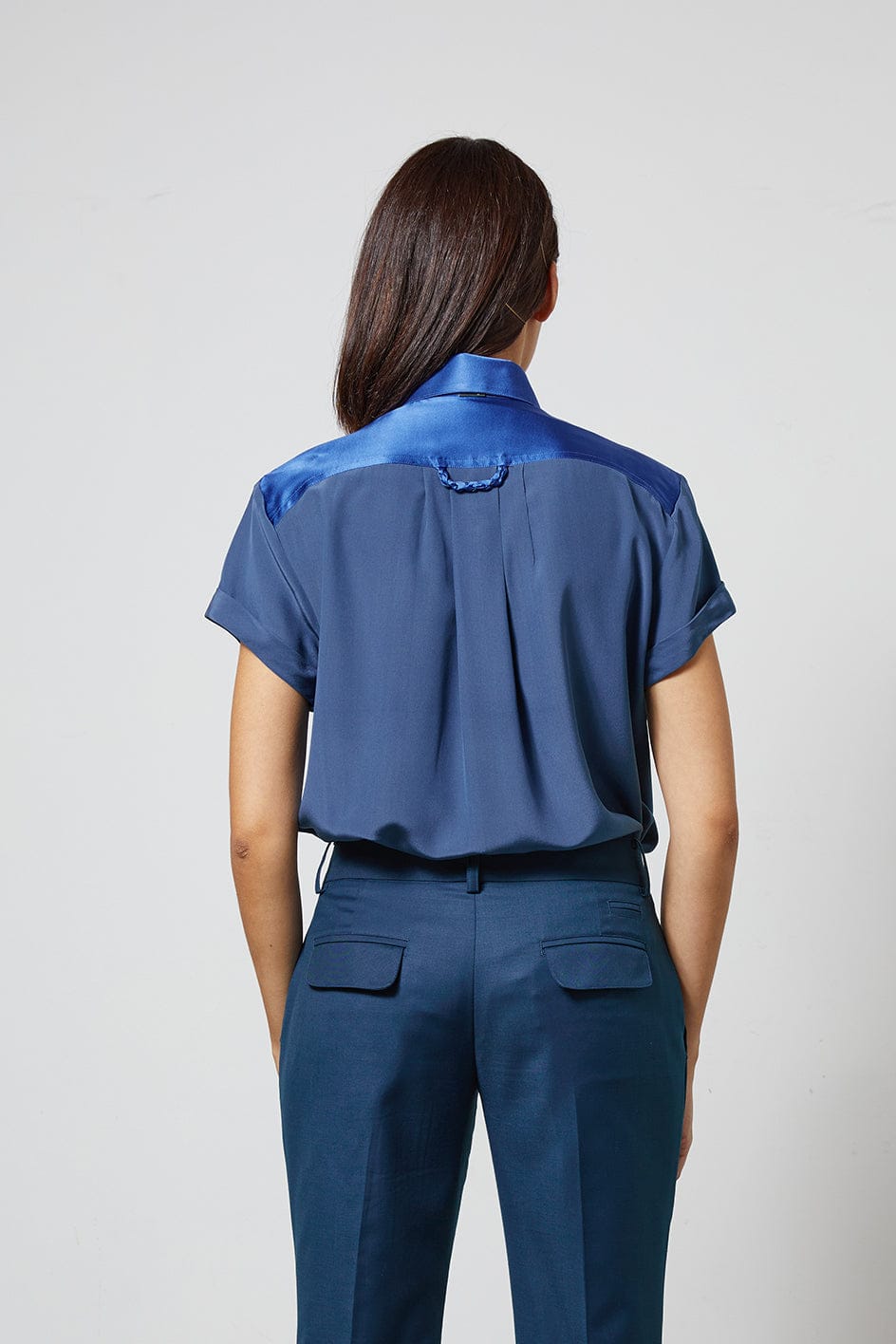 LOCKY sky blue - silk shirt short sleeves