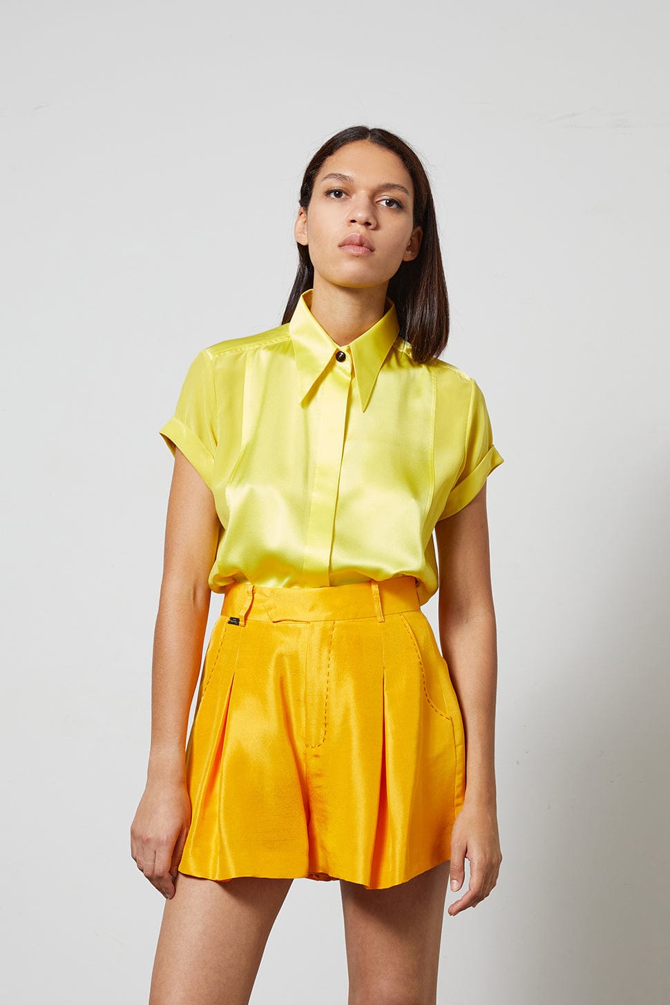 LOCKY ultra yellow - silk short sleeve shirt