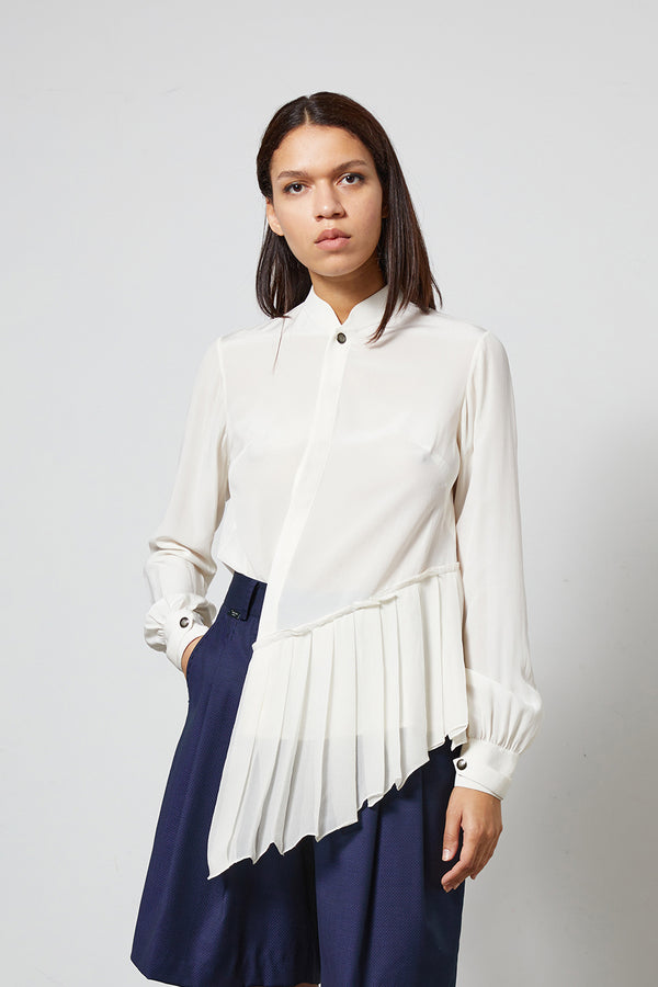 SKY white - asymmetrical pleated blouse