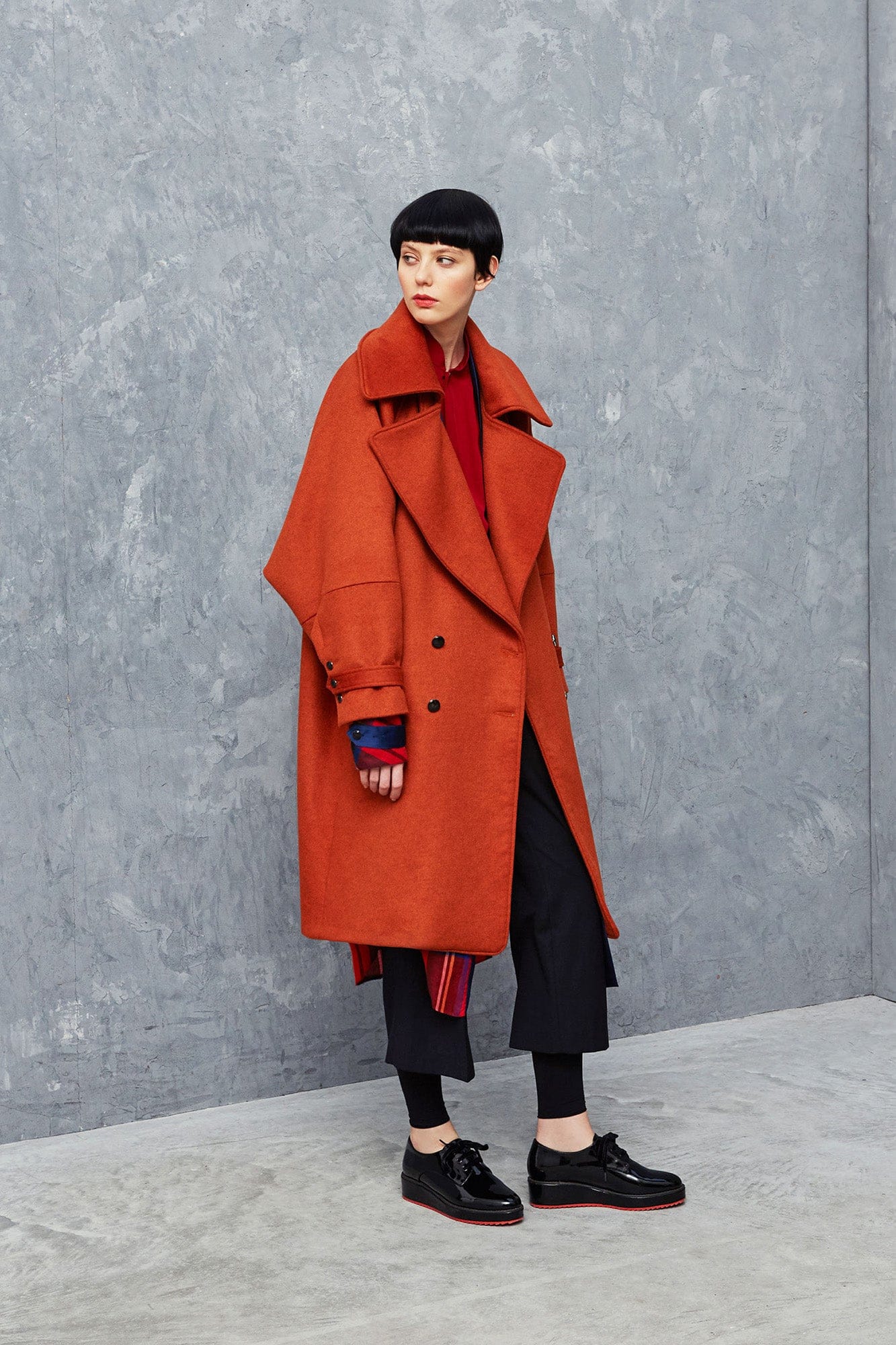 CRATHES orange - mid-length wool coat