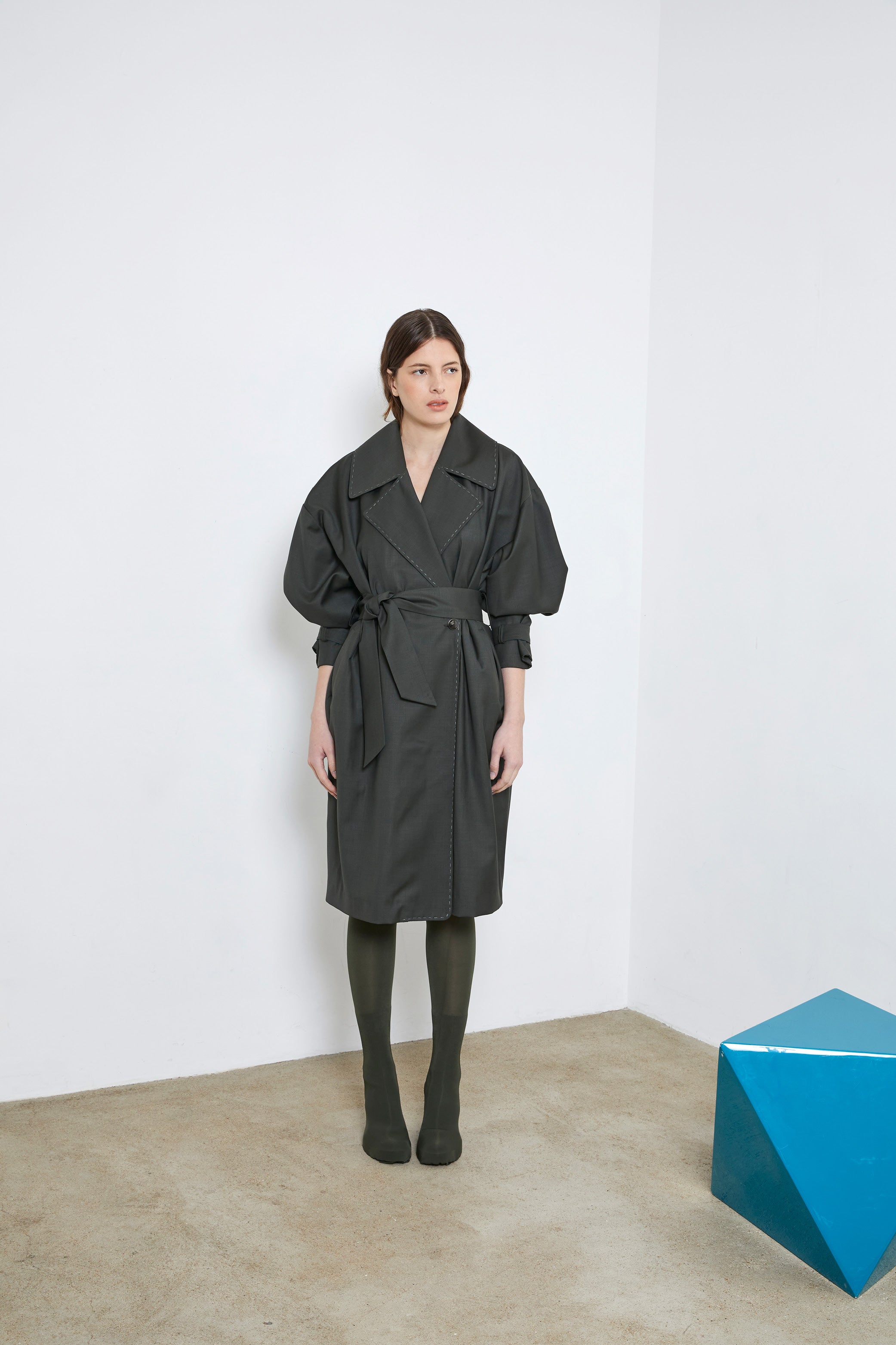 CONCORDE khaki - robe trench en laine microfibre