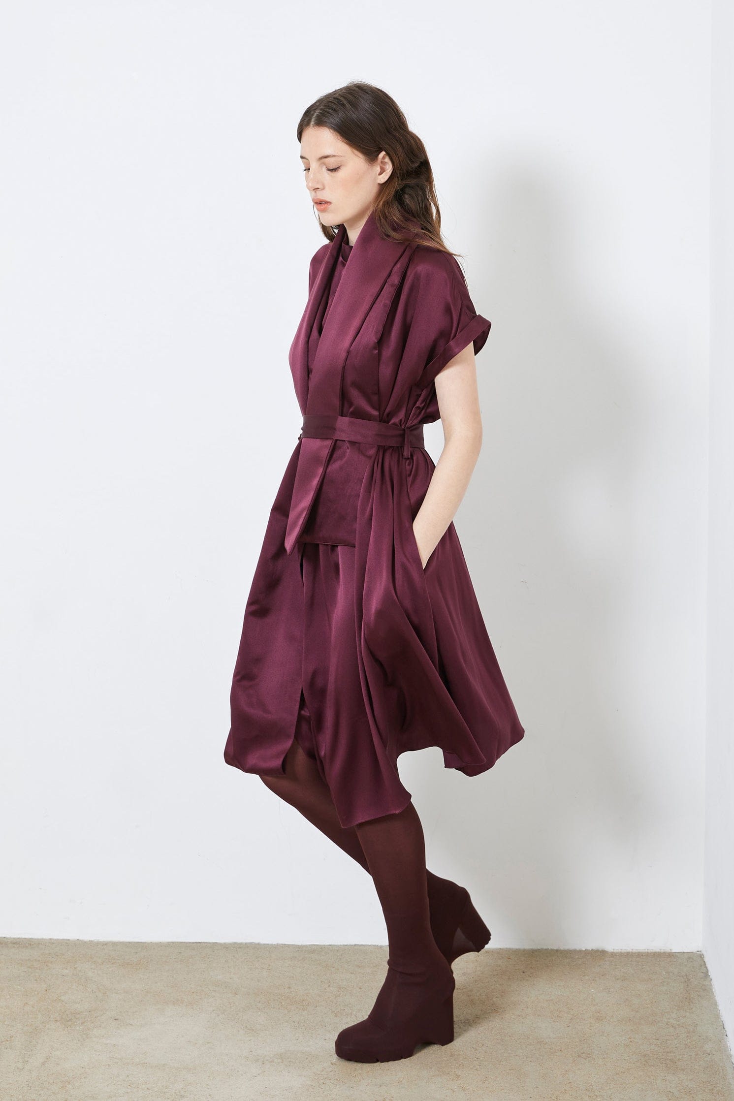 CLYDE plum - silk scarf dress