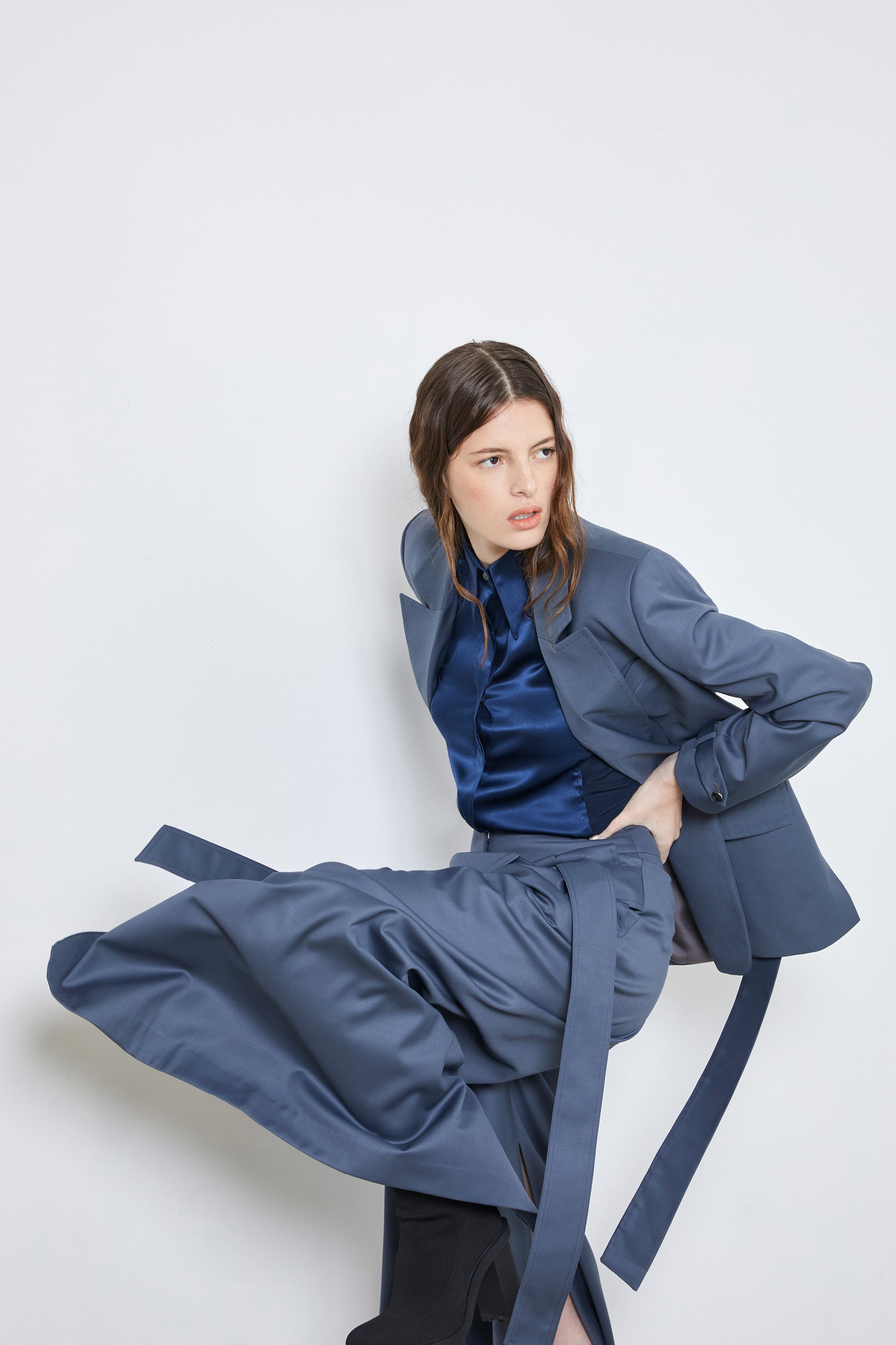 CALI B blue -  wool wrap knotted pants