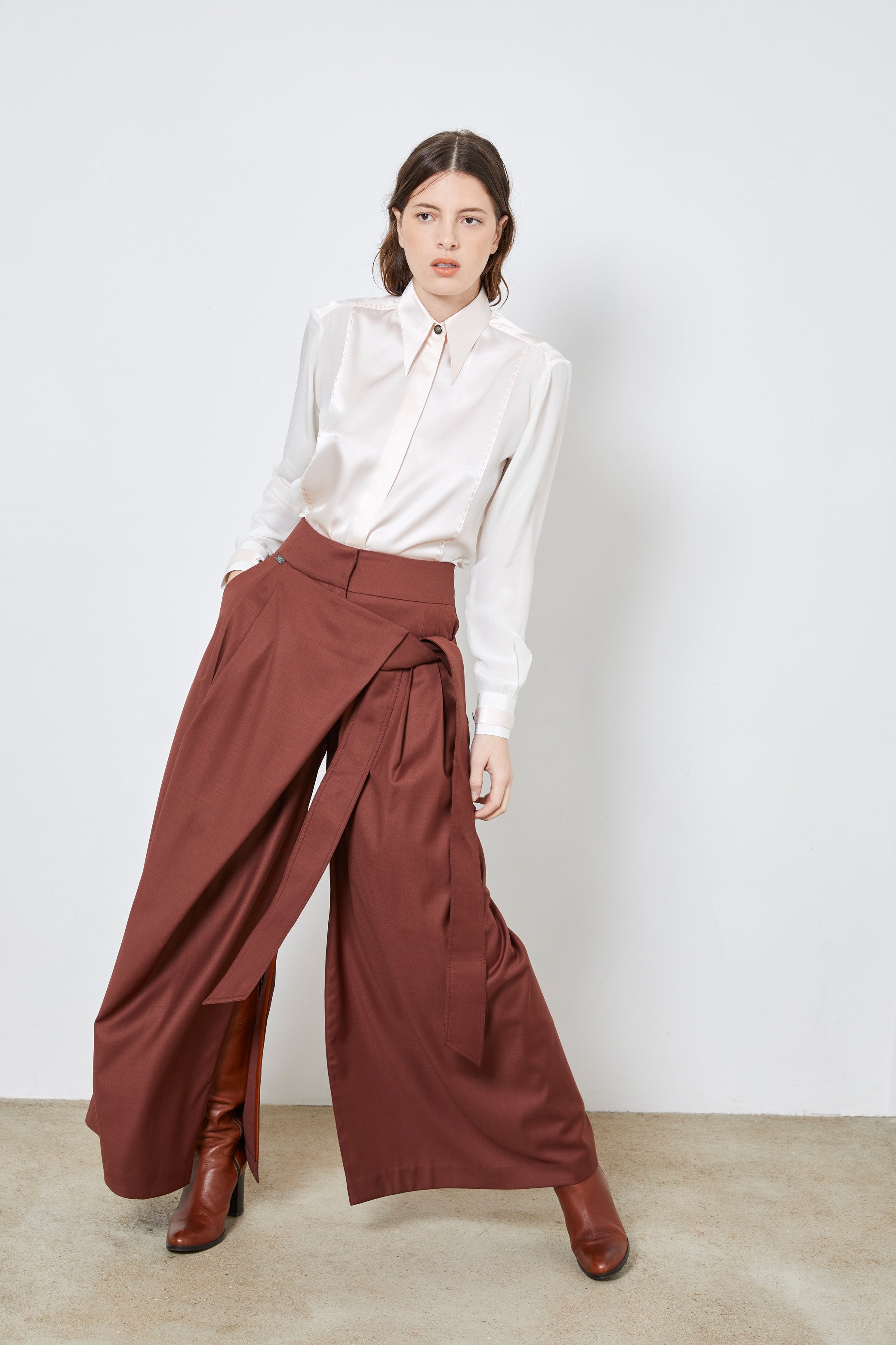 CALI B rust - wool microfiber wrap knotted pants