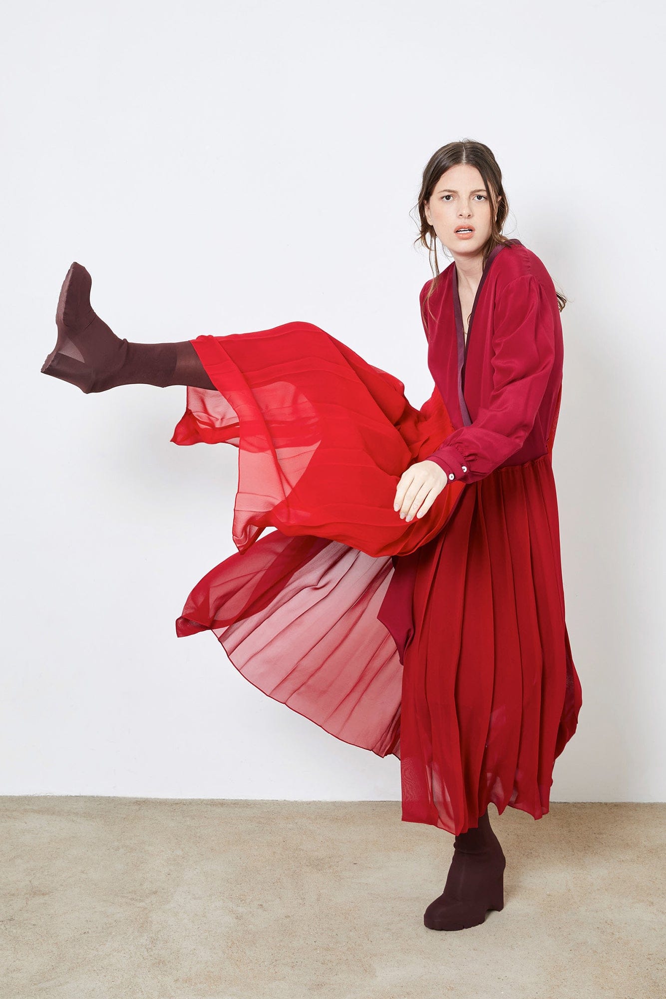 Brodgar Red - Silk Pleated Cocktail Dress