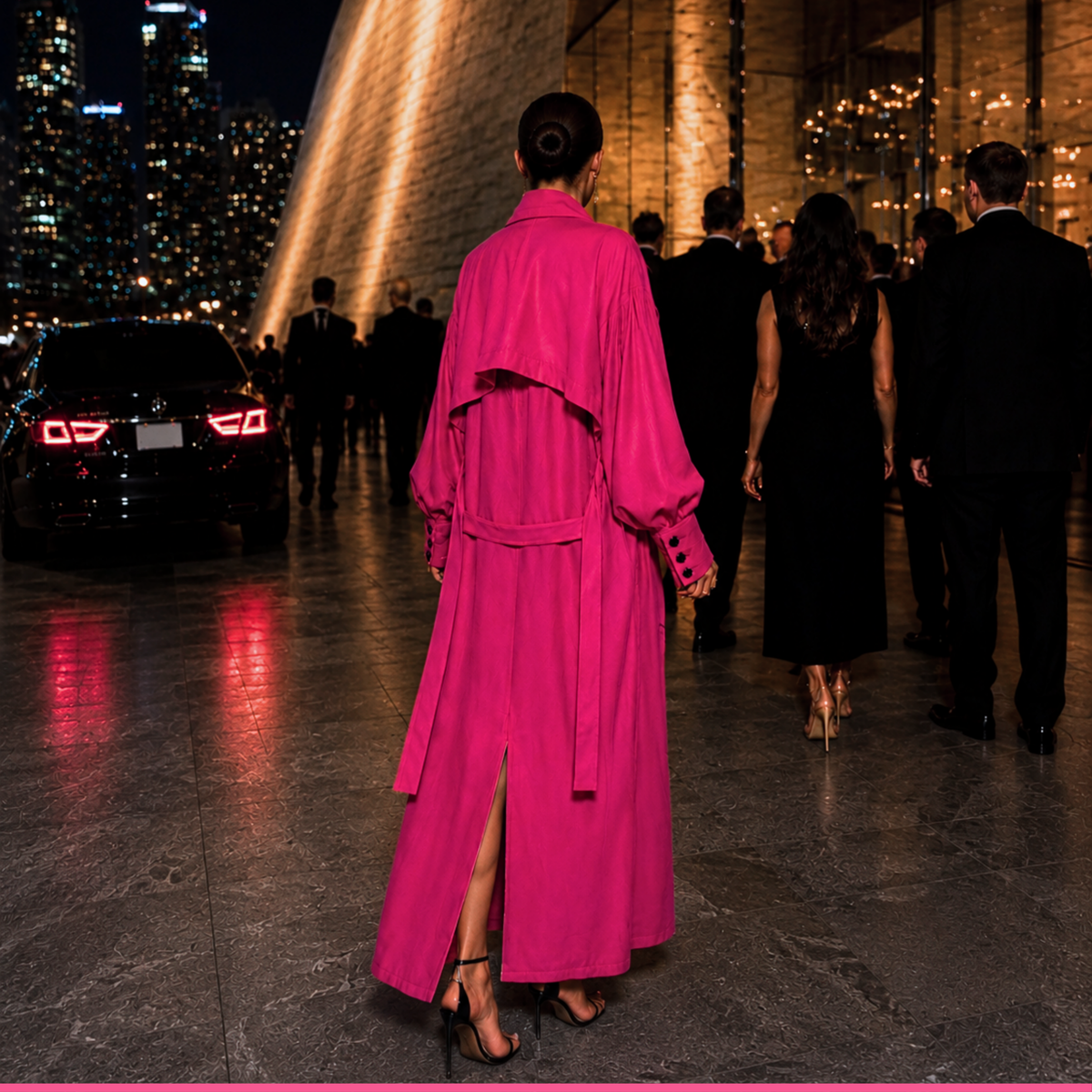 Concorde B - Long Silk Trench in Candy Pink