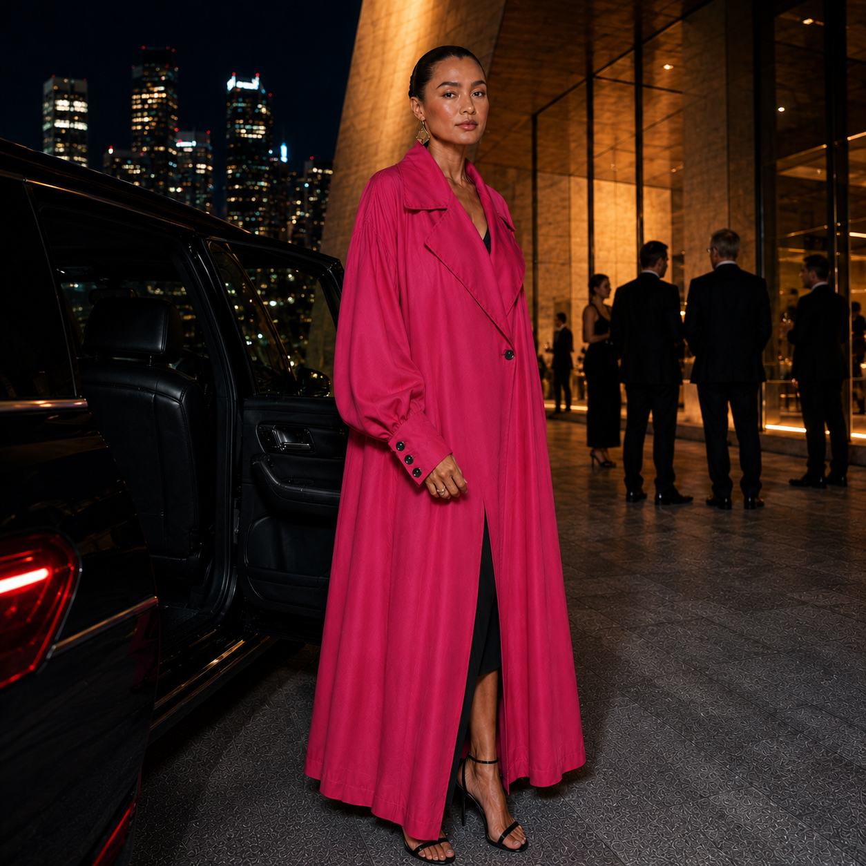 Concorde B - Long Silk Trench in Candy Pink