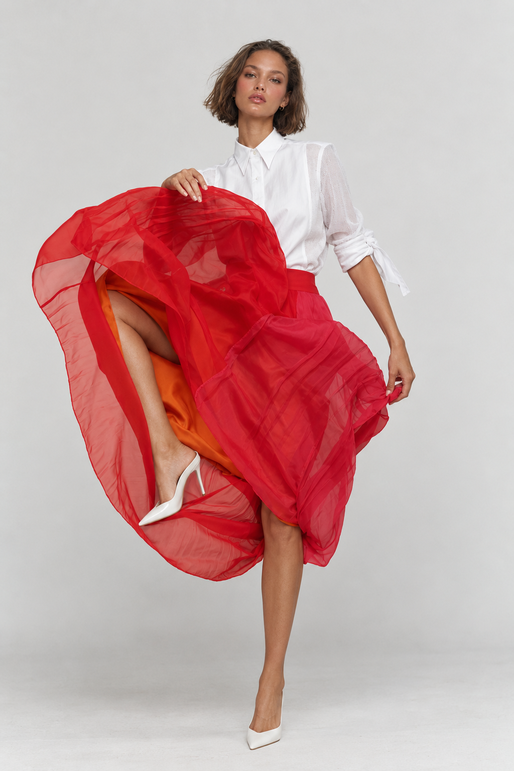 Kar - Pleated Silk Skirt in Red