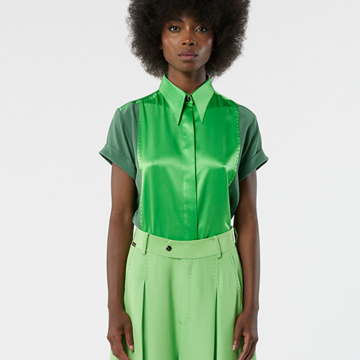 LOCKY apple green - silk shirt short sleeves