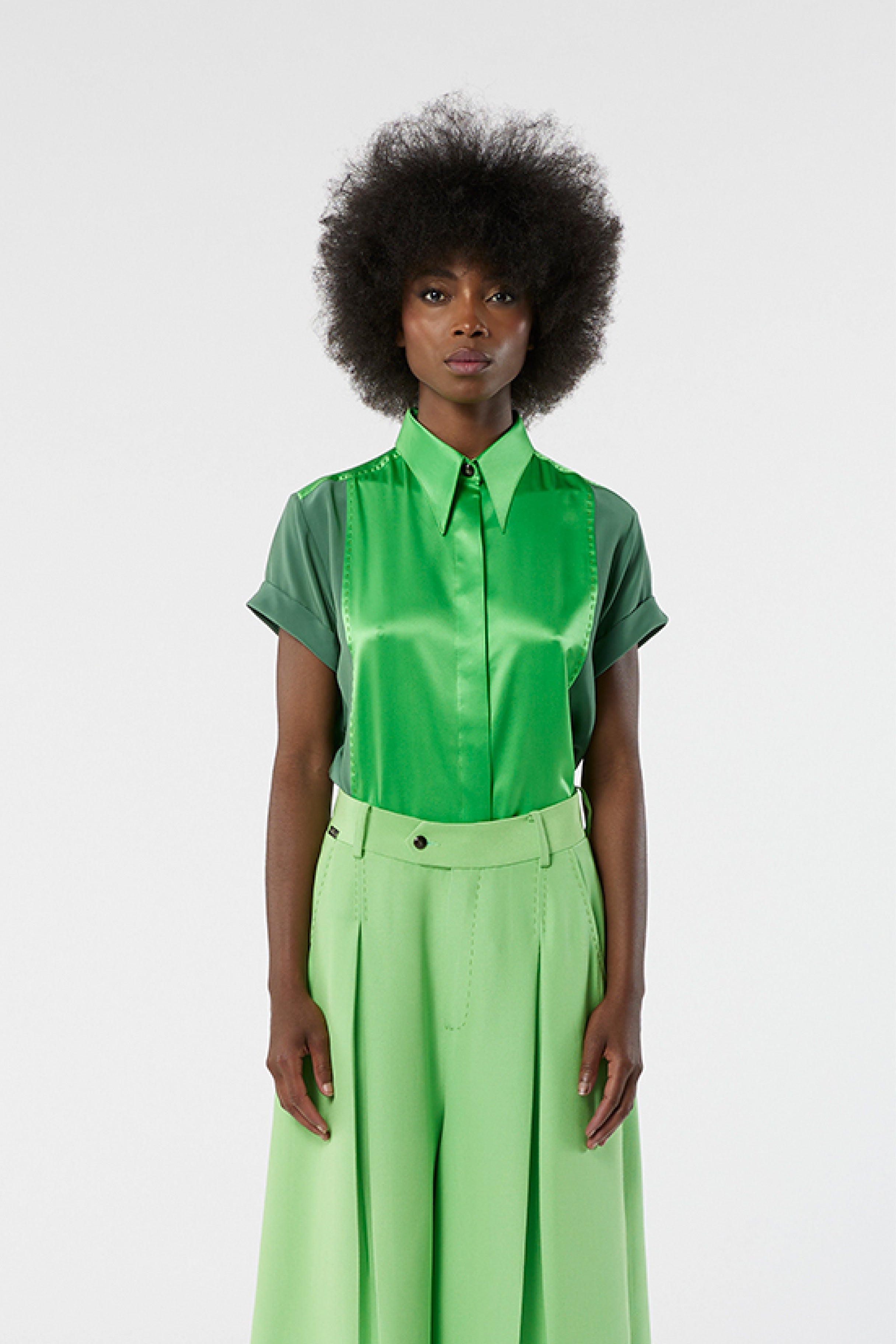 LOCKY apple green - silk shirt short sleeves