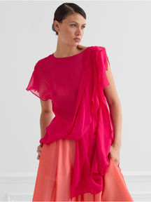 Athe - Draped Silk Top in Rose Fuchsia