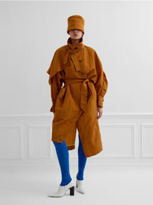 Dalgona - Cotton Seersucker Trench Dress in Camel