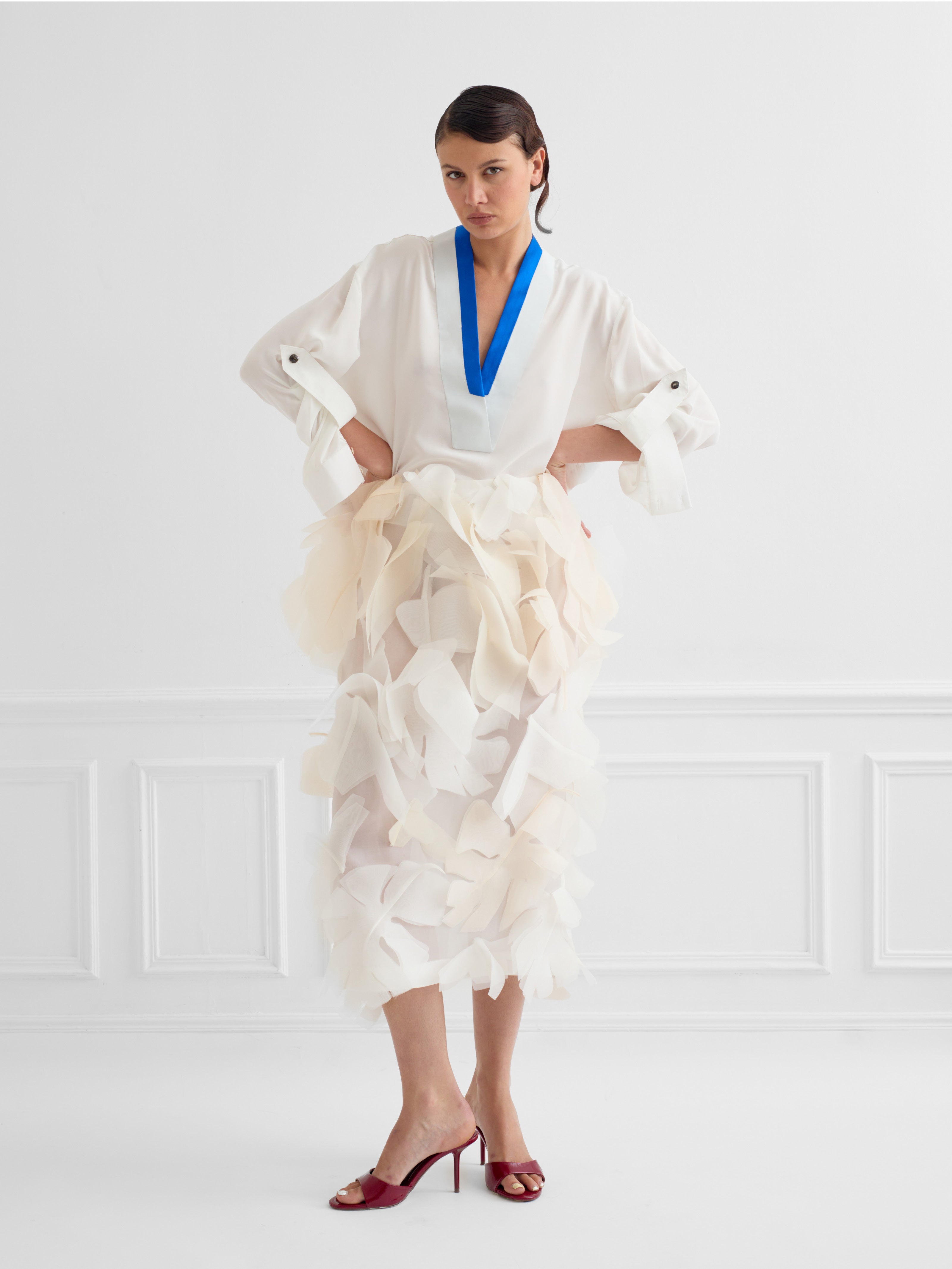 LEAF ivory white - silk tulip skirt