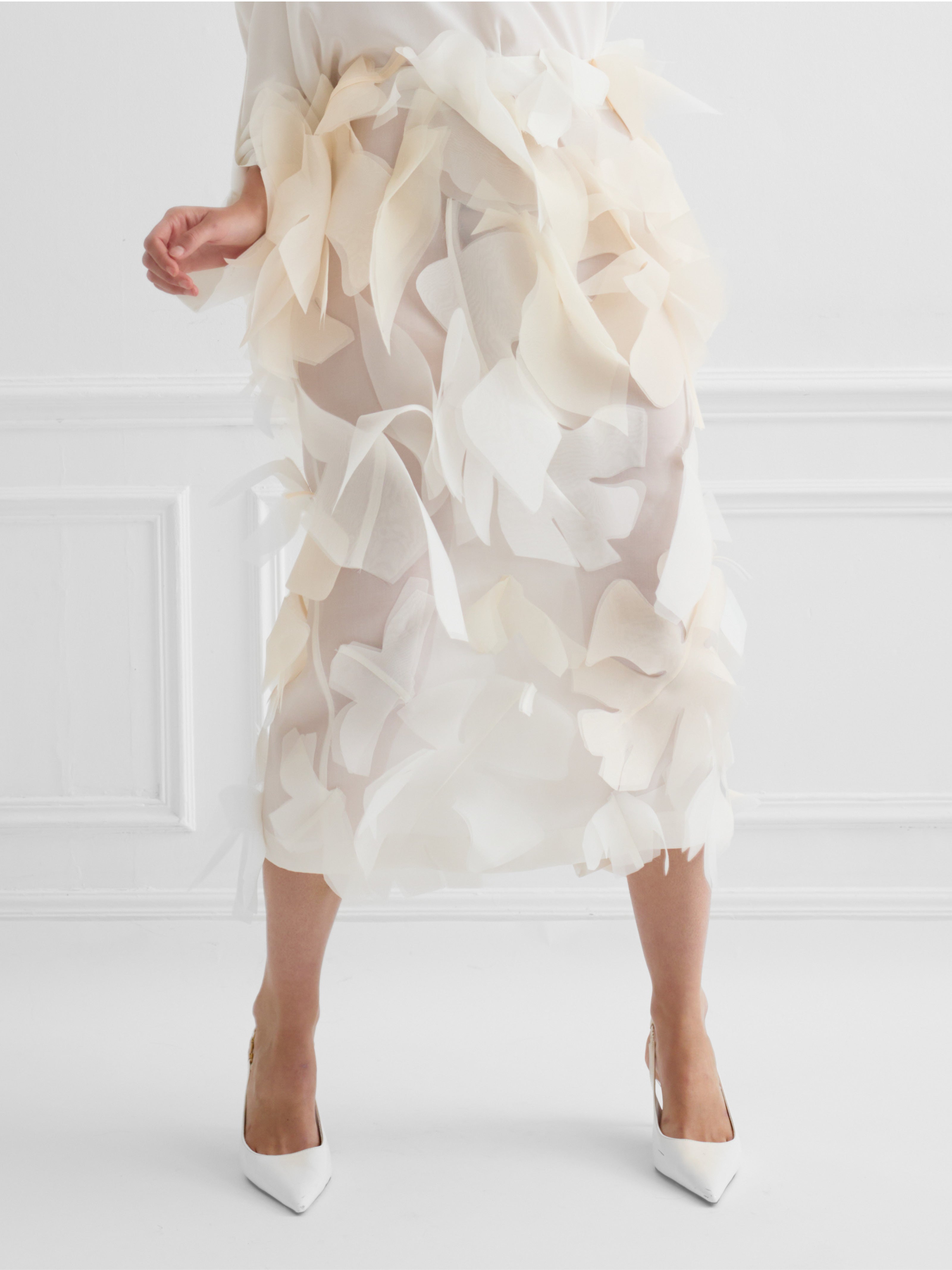 LEAF ivory white - silk tulip skirt