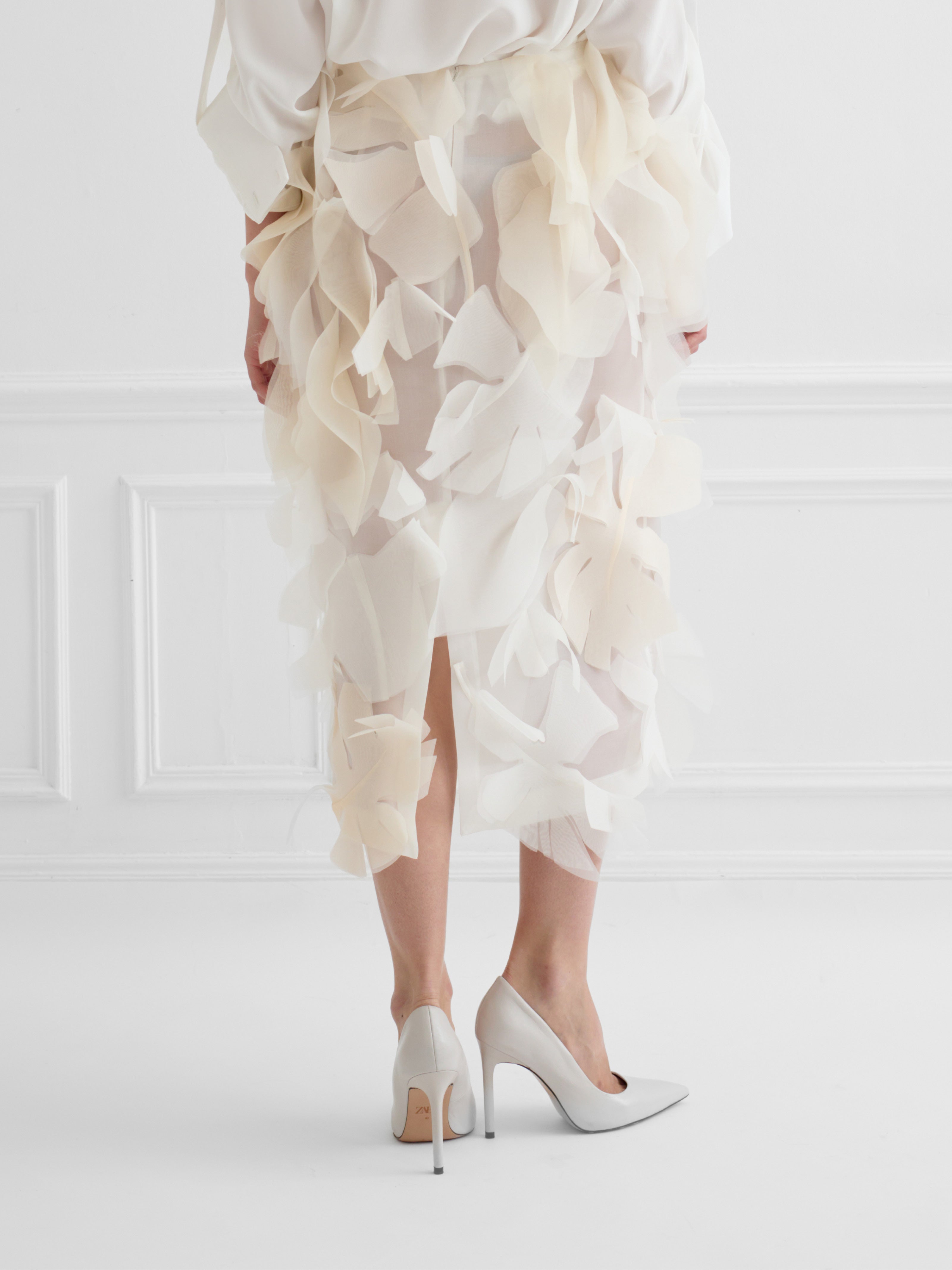 LEAF ivory white - silk tulip skirt
