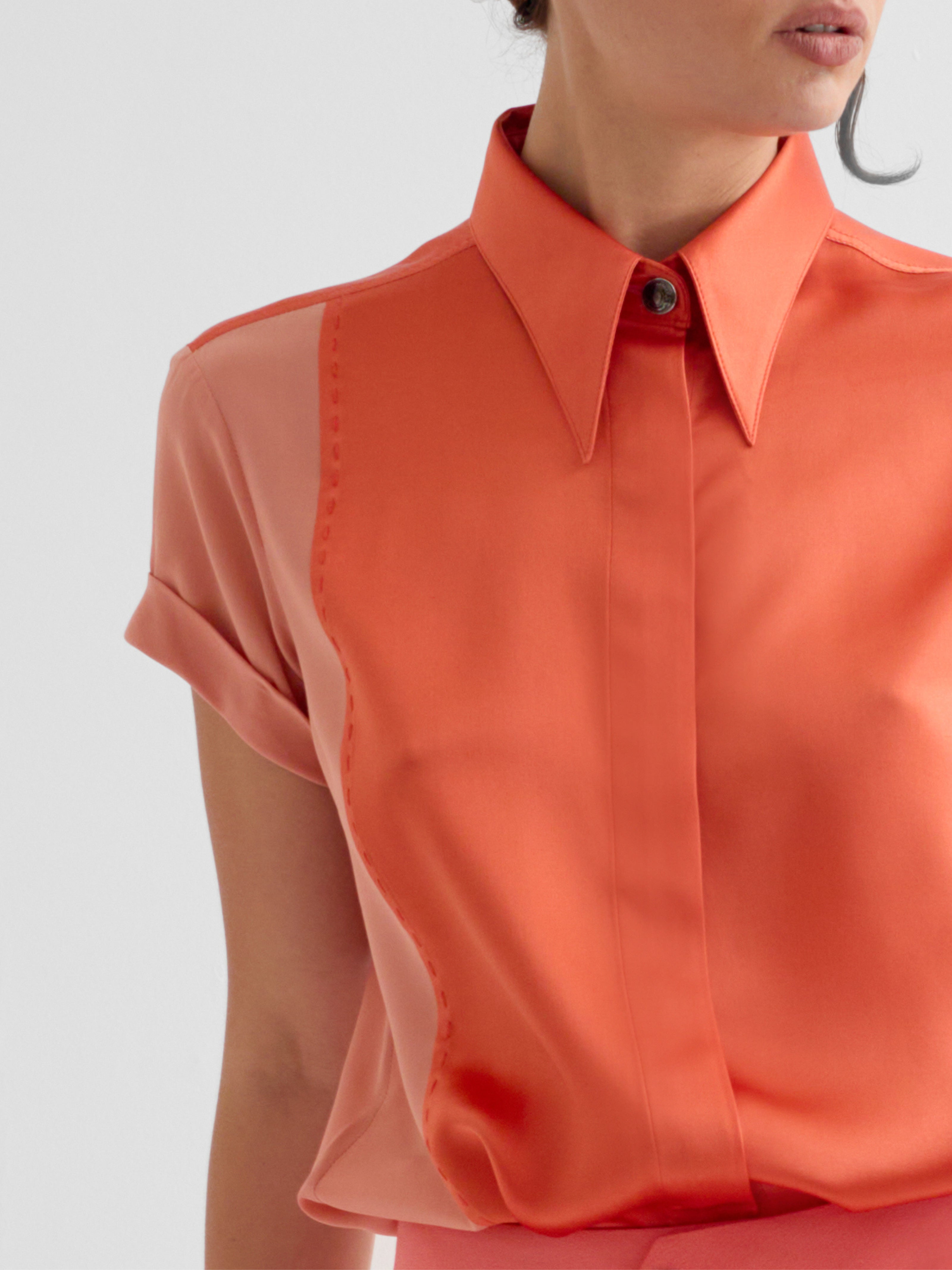 LOCKY salmon - silk shirt short sleeves