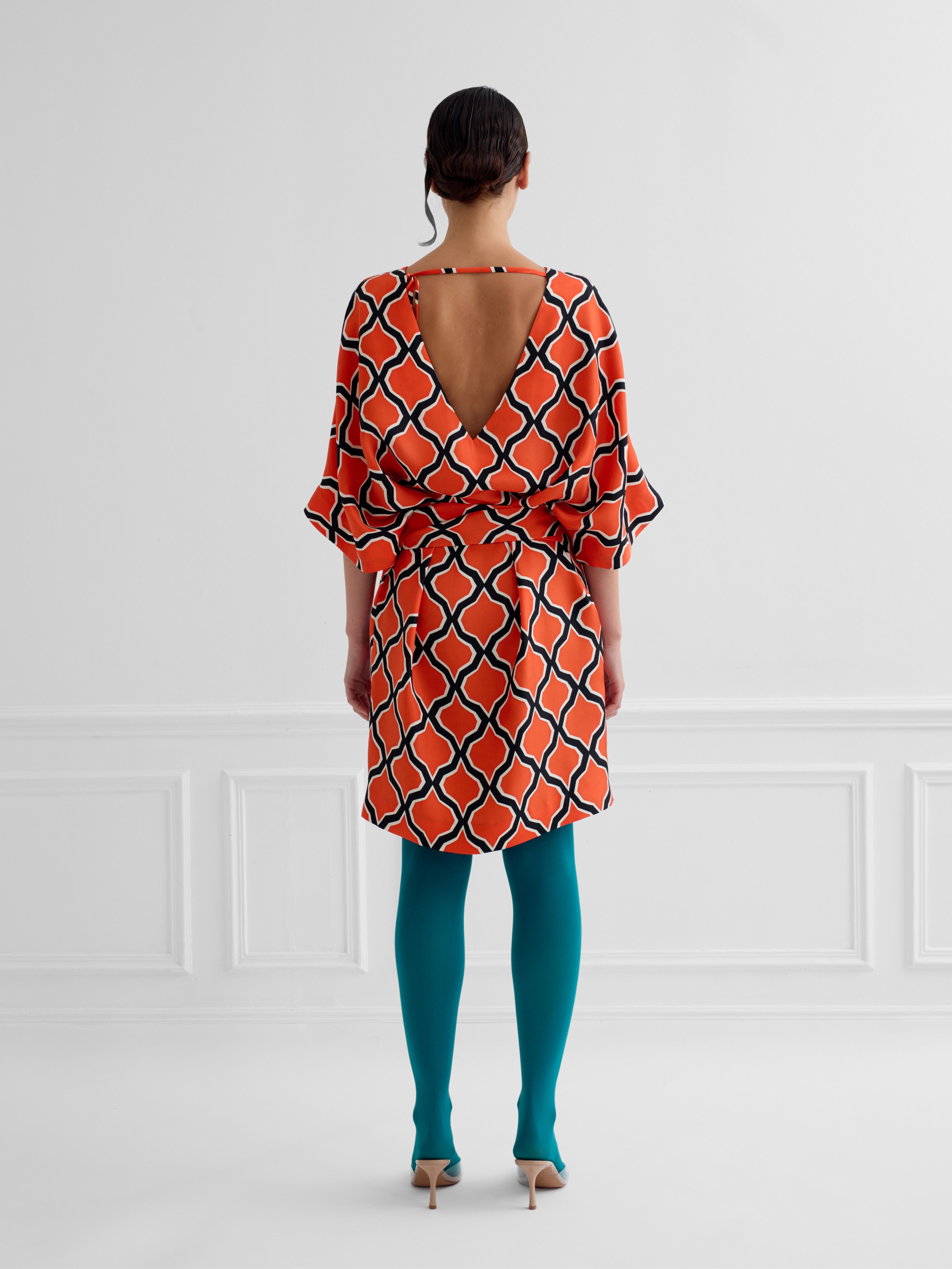 PATTI 60'S DIAMOND orange - silk dress