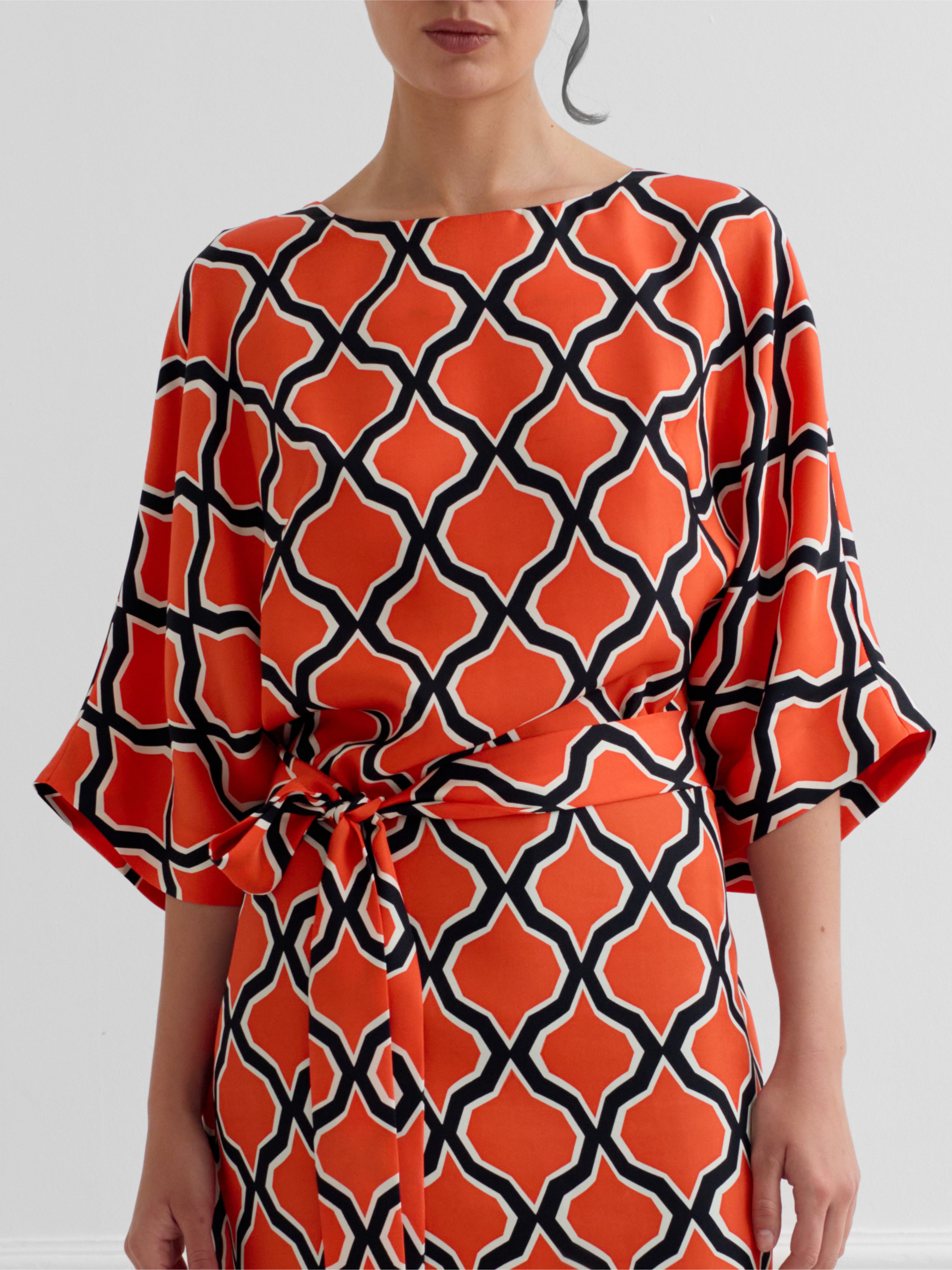 PATTI 60'S DIAMOND orange - silk dress
