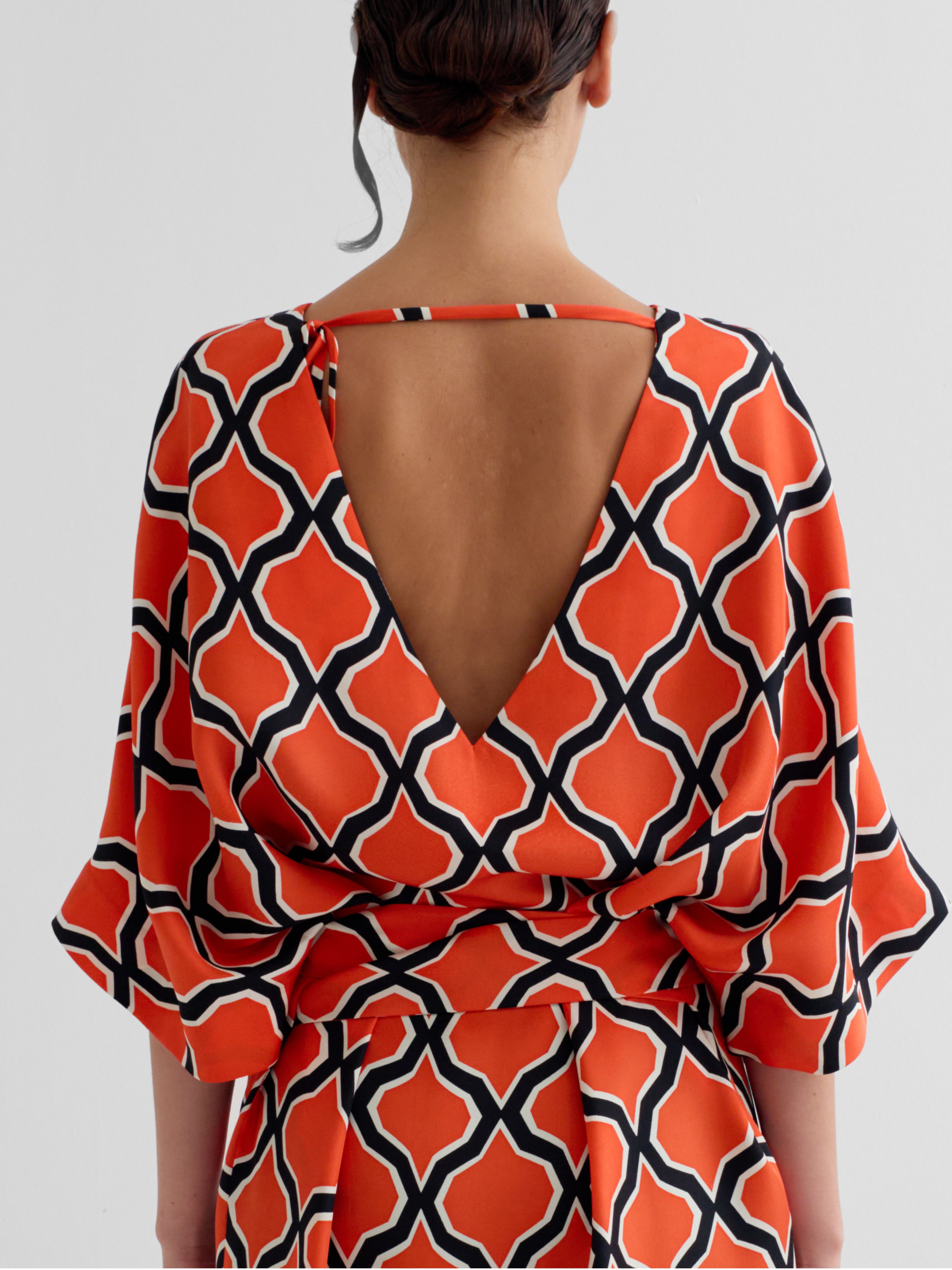 PATTI 60'S DIAMOND orange - silk dress