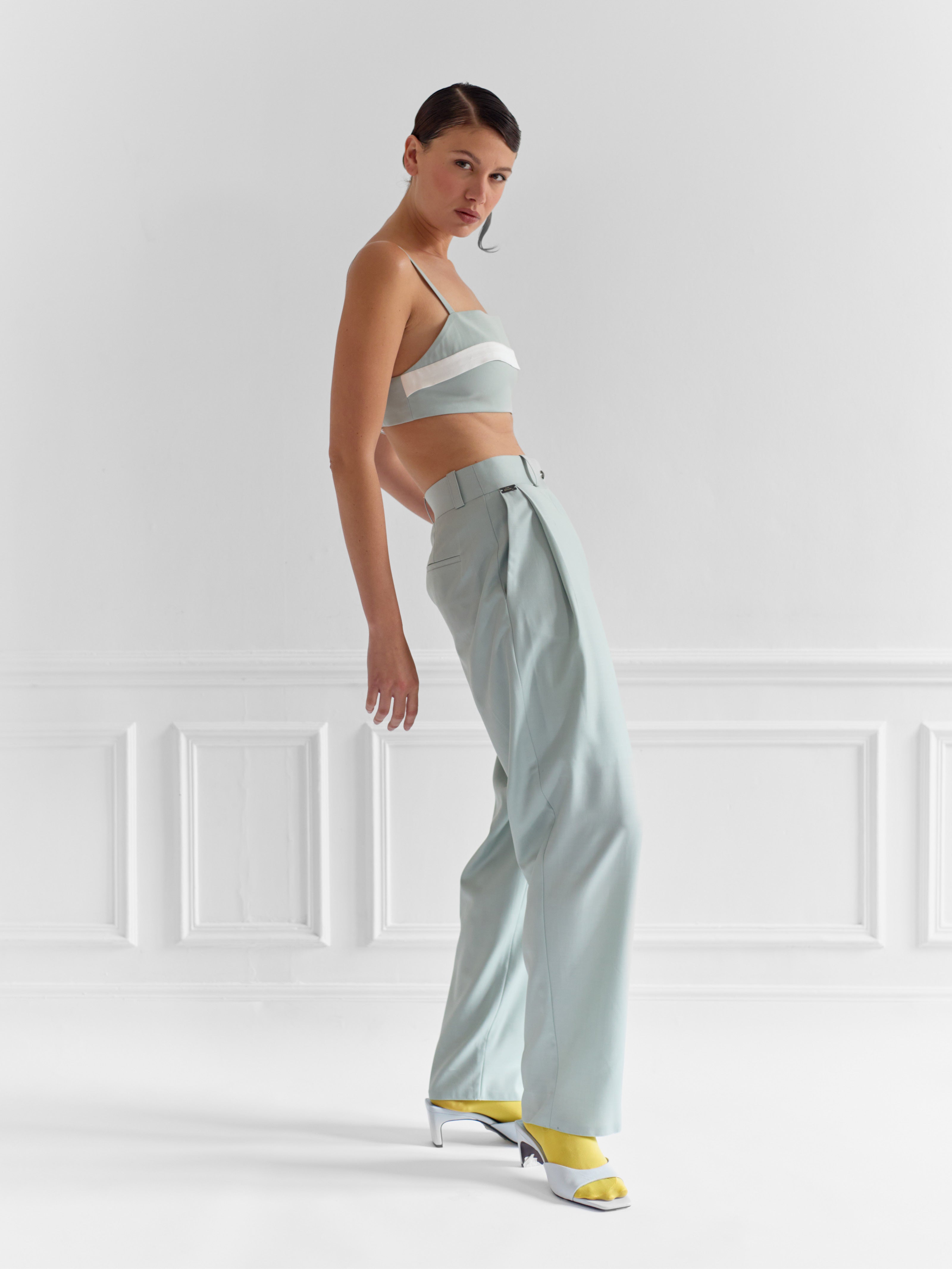 STRAY mist green - wide-leg tailored comfort pant