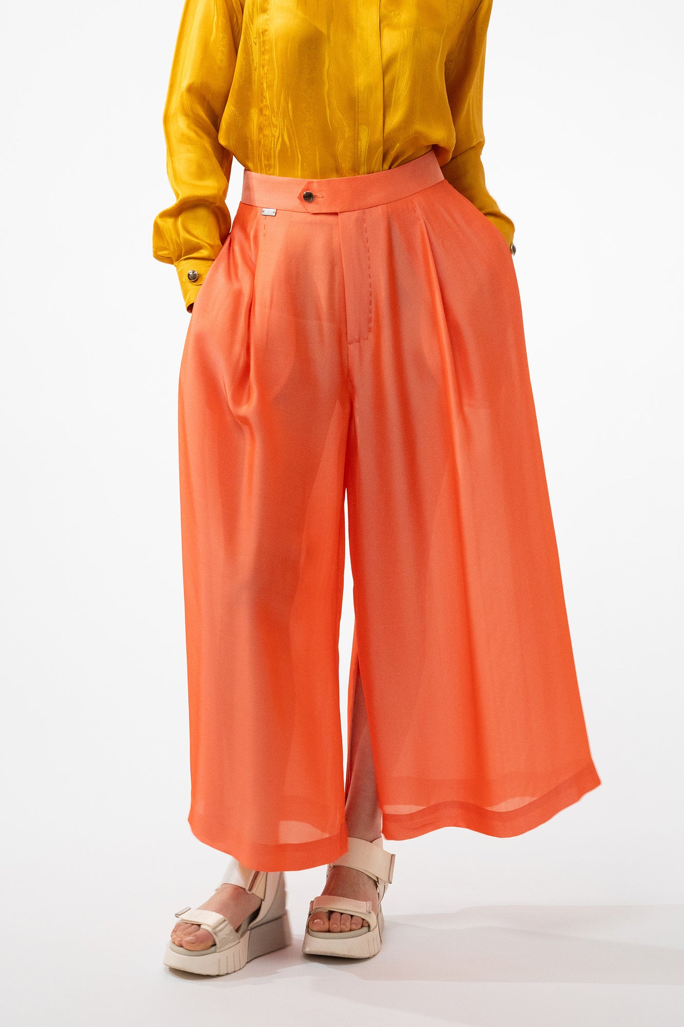 PABLO fluo salmon - silk viscose comfort pant