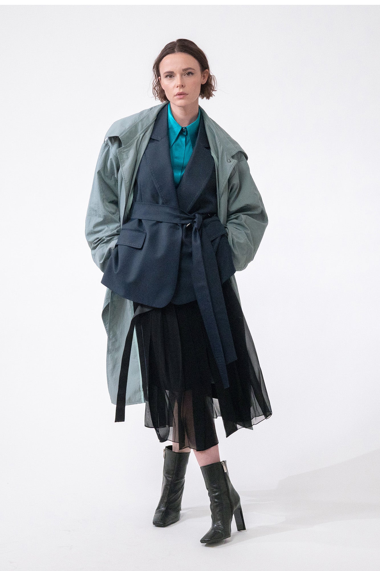 TOLTEC sky green - unisex oversize nylon raincoat