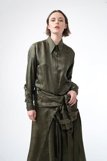 Lock - Silk Shirt in Khaki Marble
