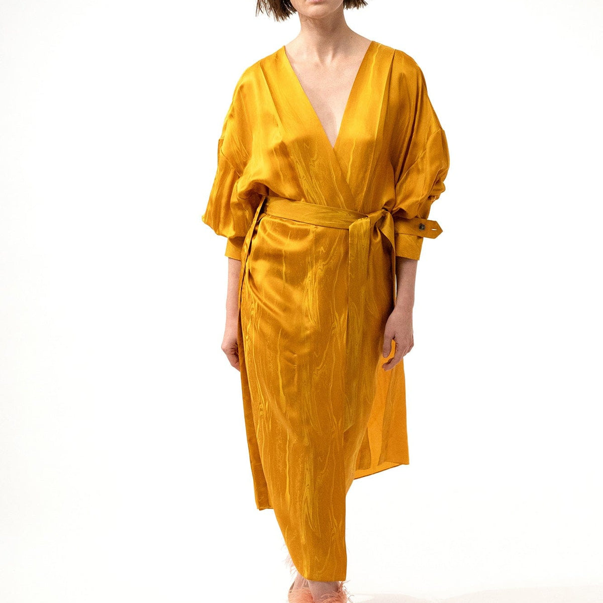 RIVIERA yellow marble - silk kimono dress