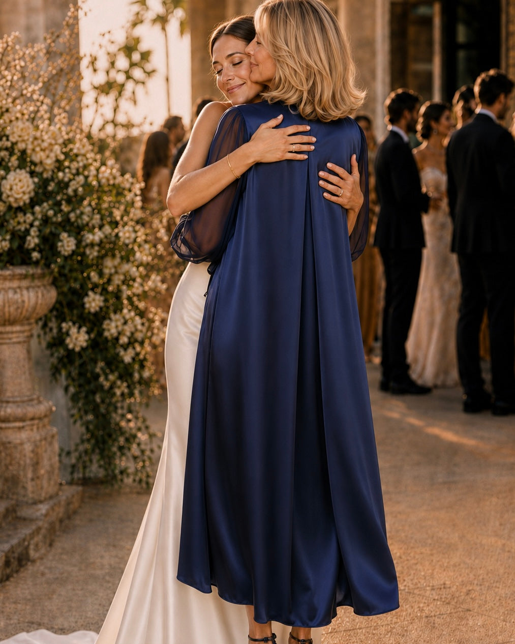 San Francisco - Silk Satin and Chiffon Wrap Dress in Night Blue