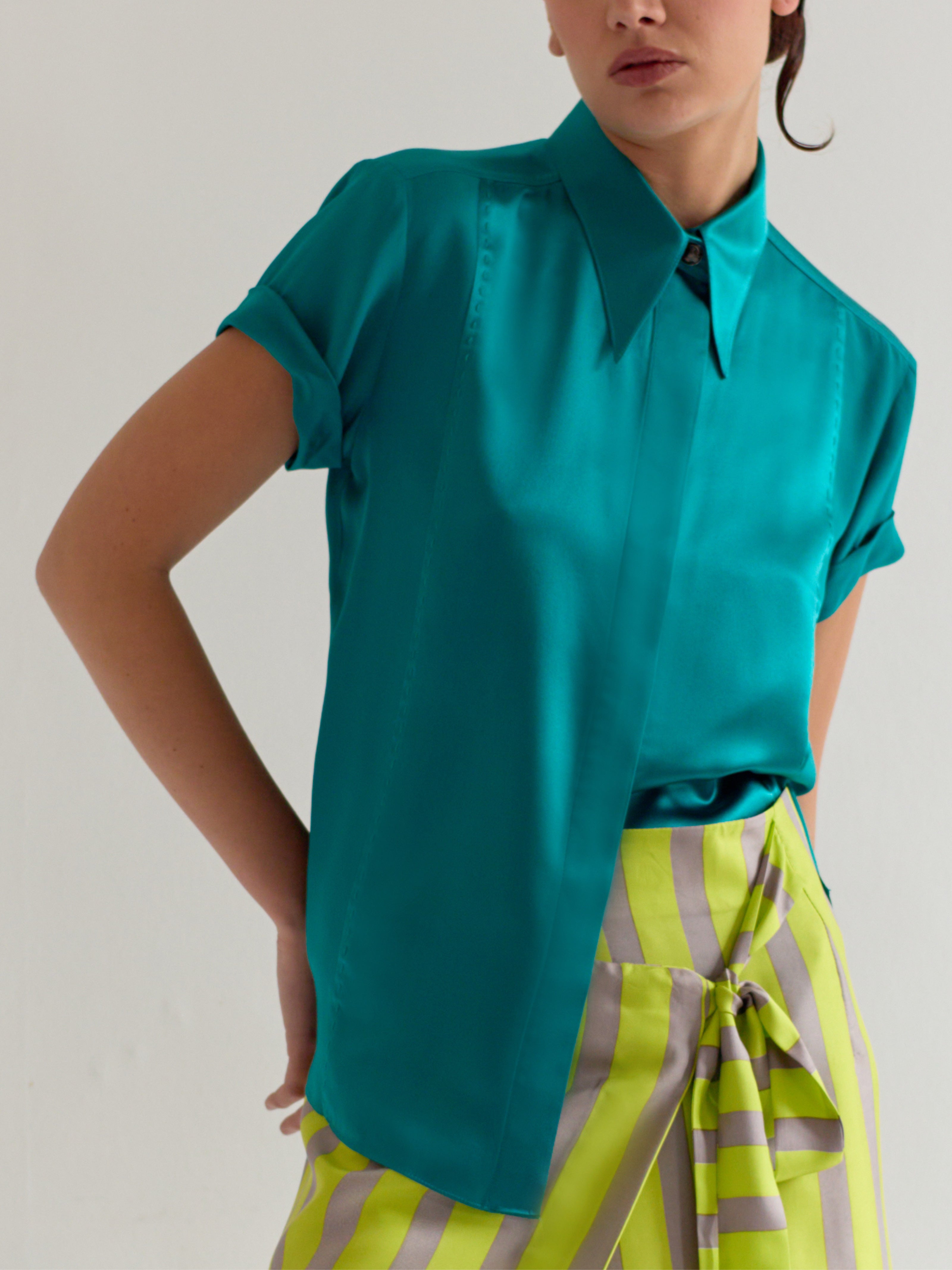 LOCKY jade - silk shirt short sleeves