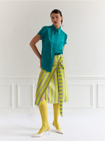Saek - Silk Wrap Skirt in Yellow and Grey Stripes