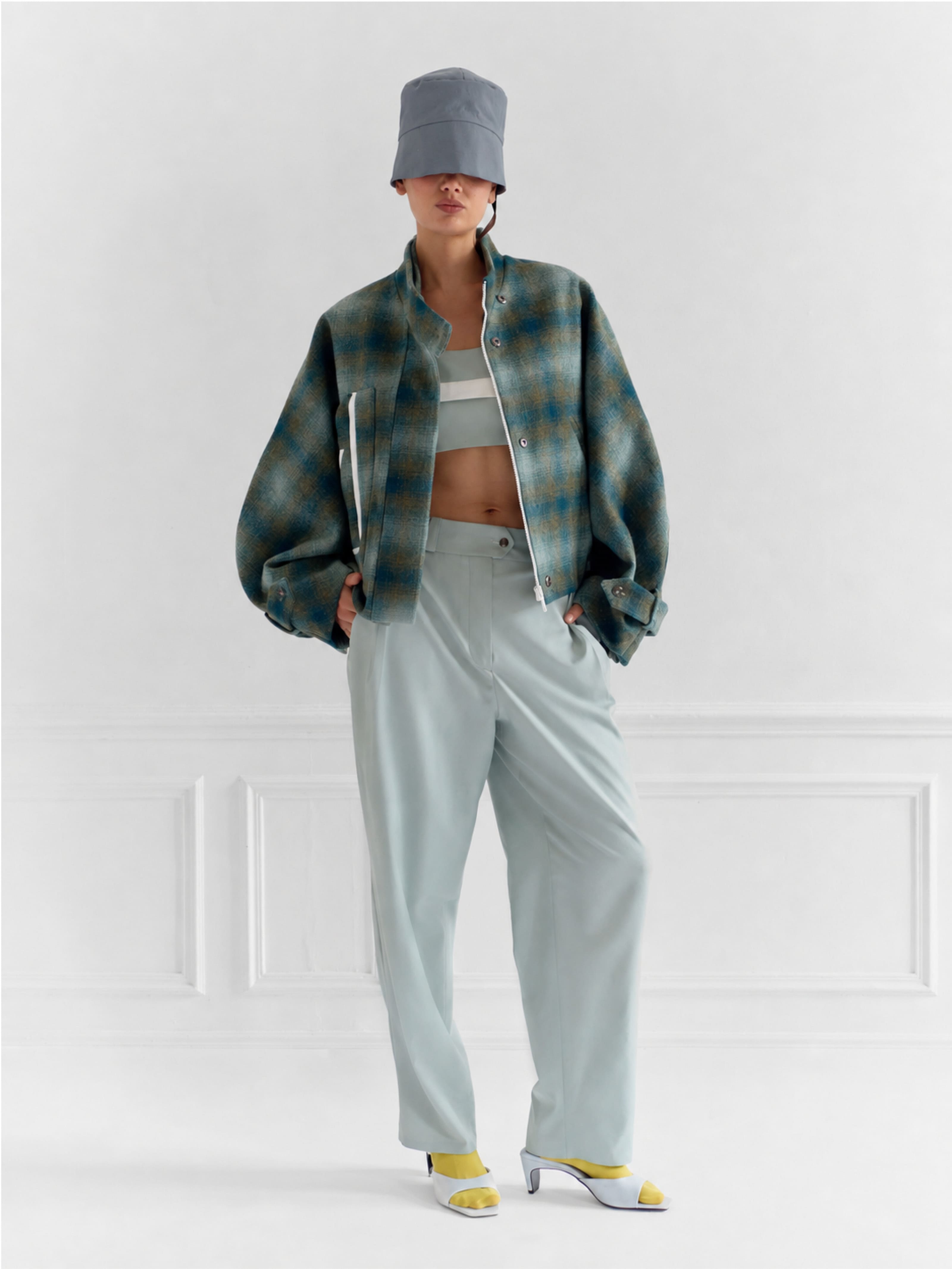 HONGDAE green gradient tartan - wool blazer