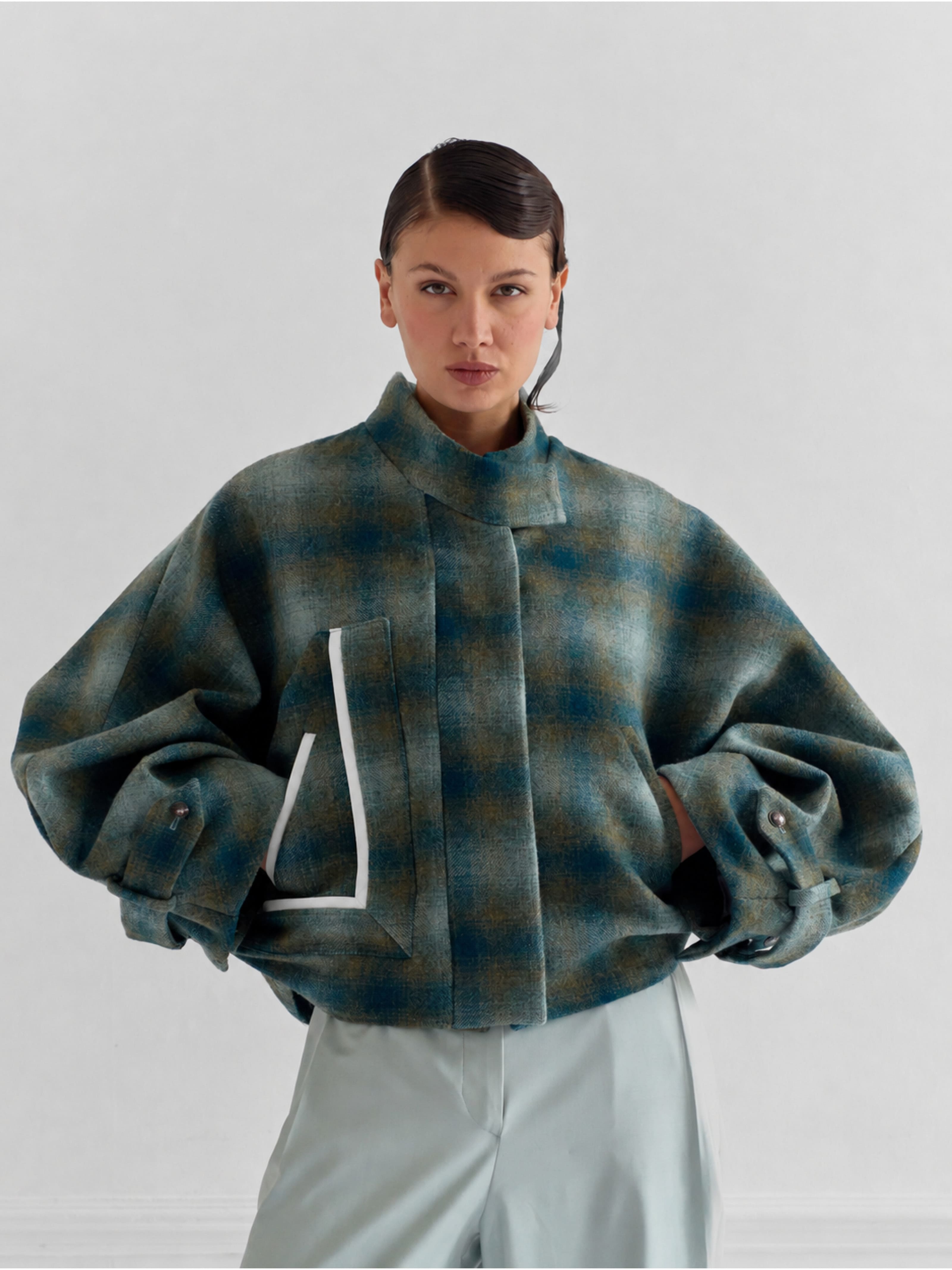 HONGDAE green gradient tartan - wool blazer