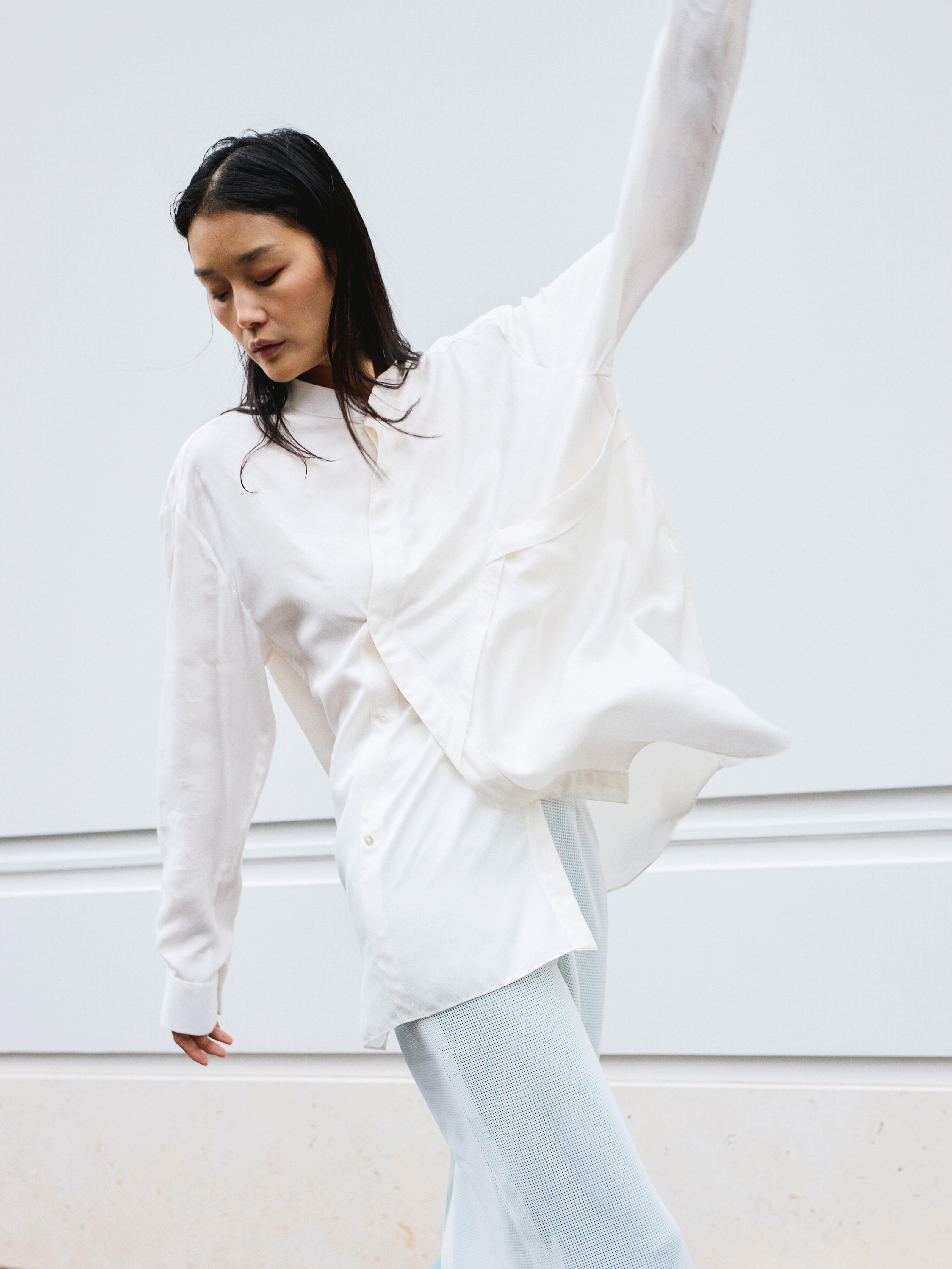 CROSS SHIRT white bamboo - oversize unisex silk blouse