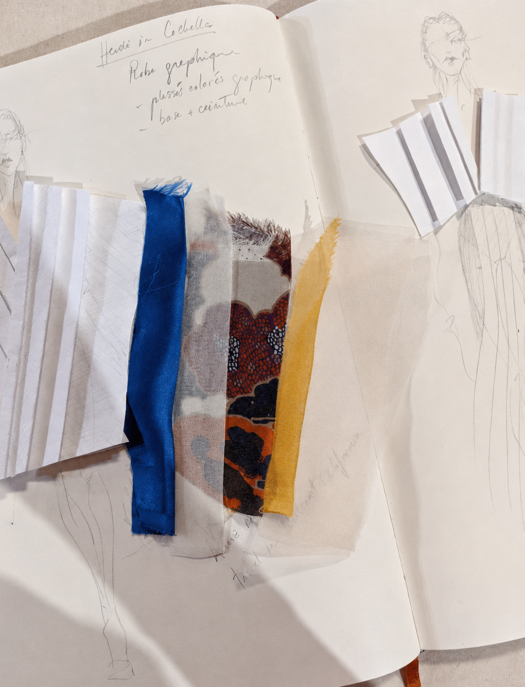 Pattern work and construction details in the Paris studio