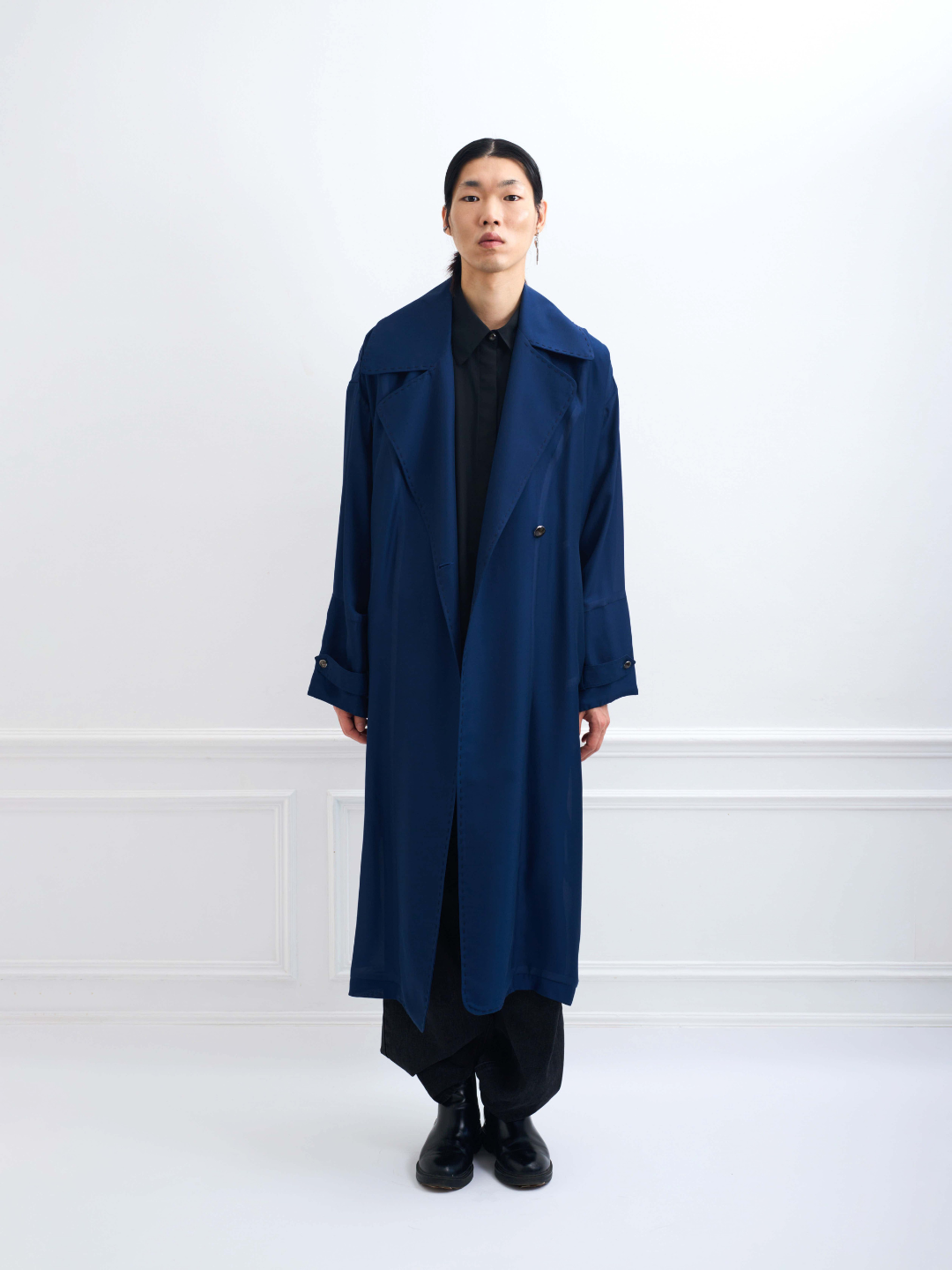 CONCORDE B blueberry - long silk trench dress
