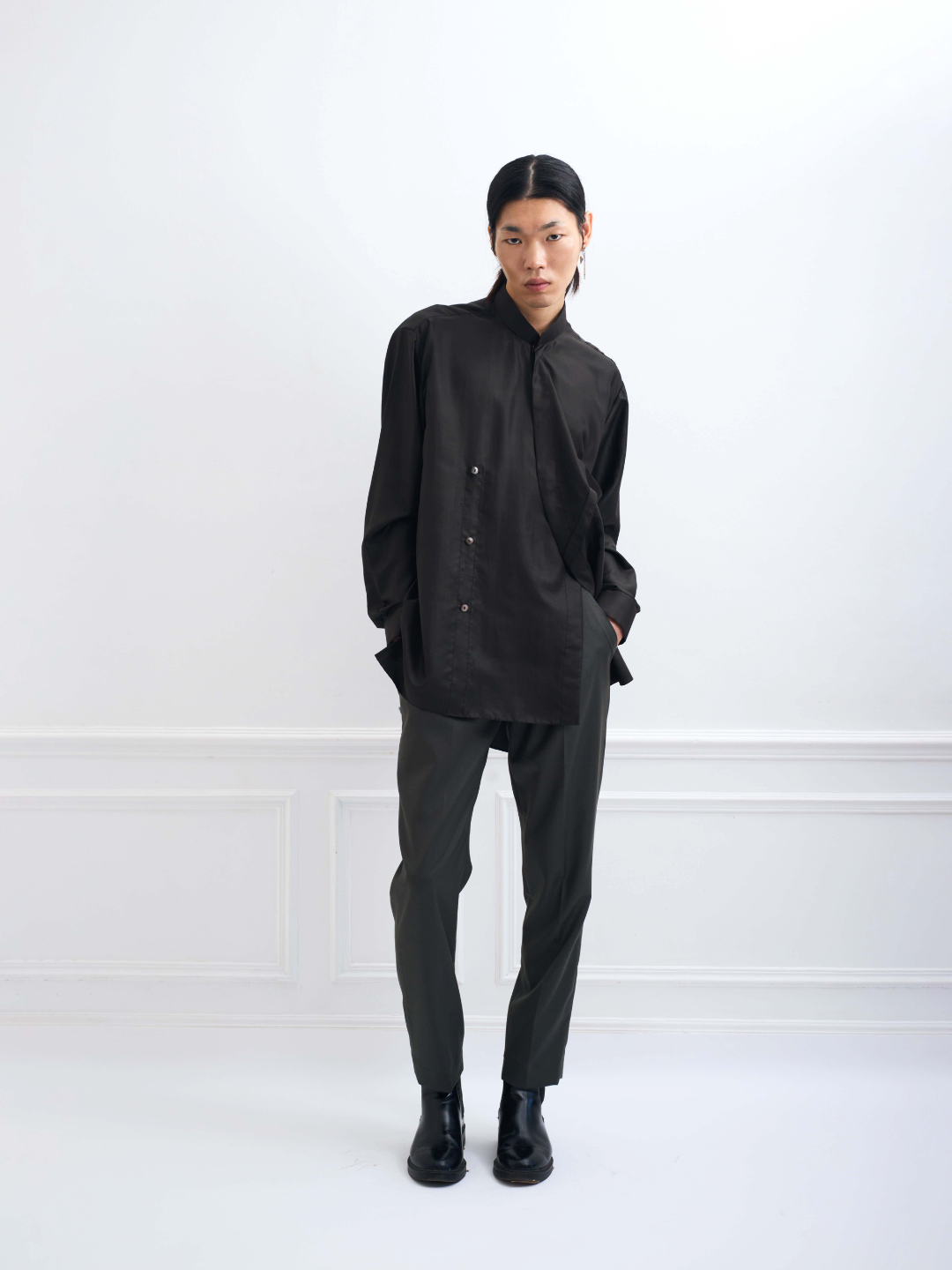CROSS SHIRT black bat - oversize unisex silk blouse