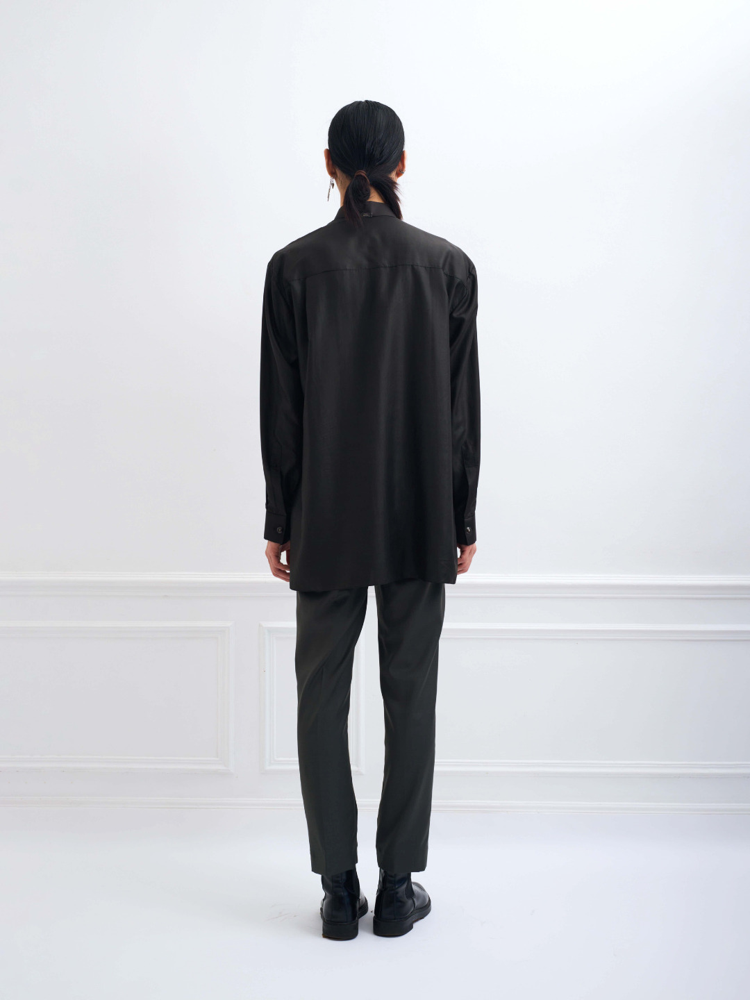 CROSS SHIRT black bat - oversize unisex silk blouse