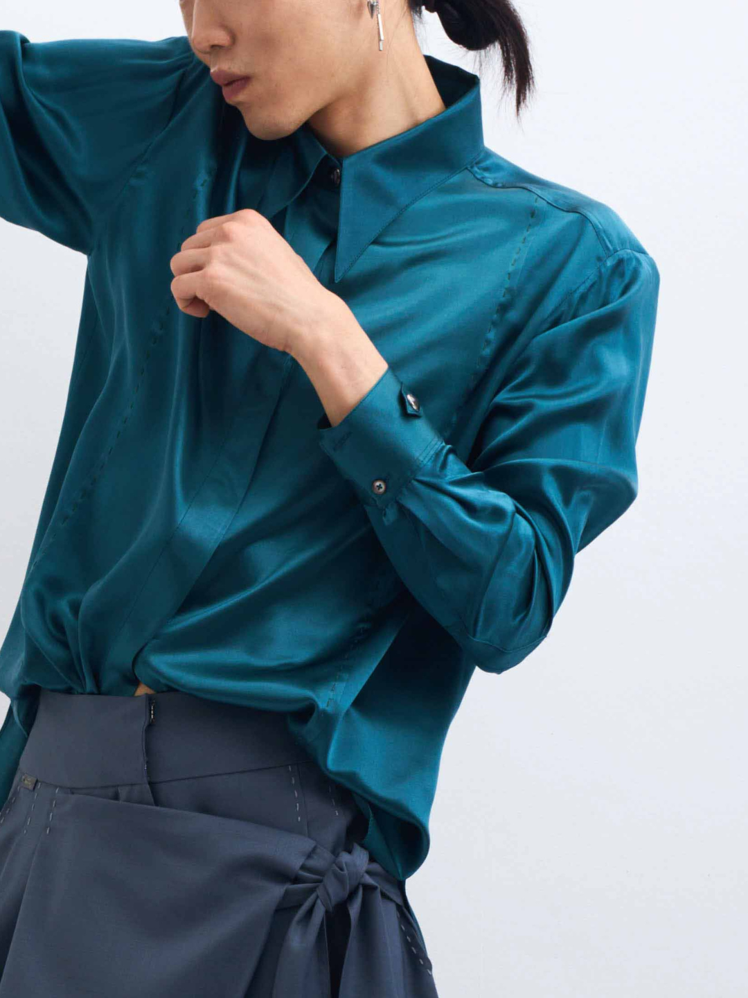 LOCK peacock green - silk shirt