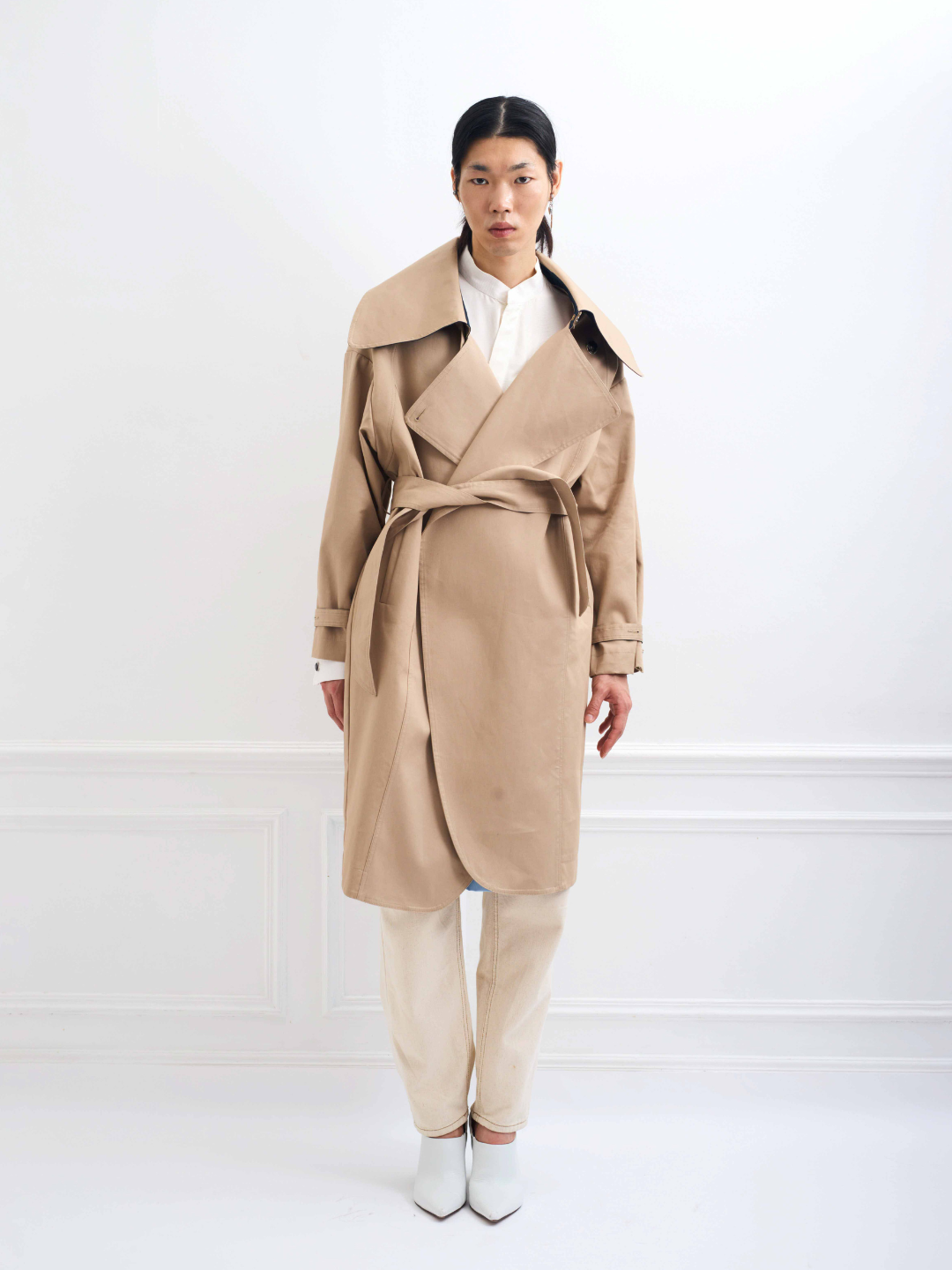 MALTESE beige - mid-length cotton trench coat